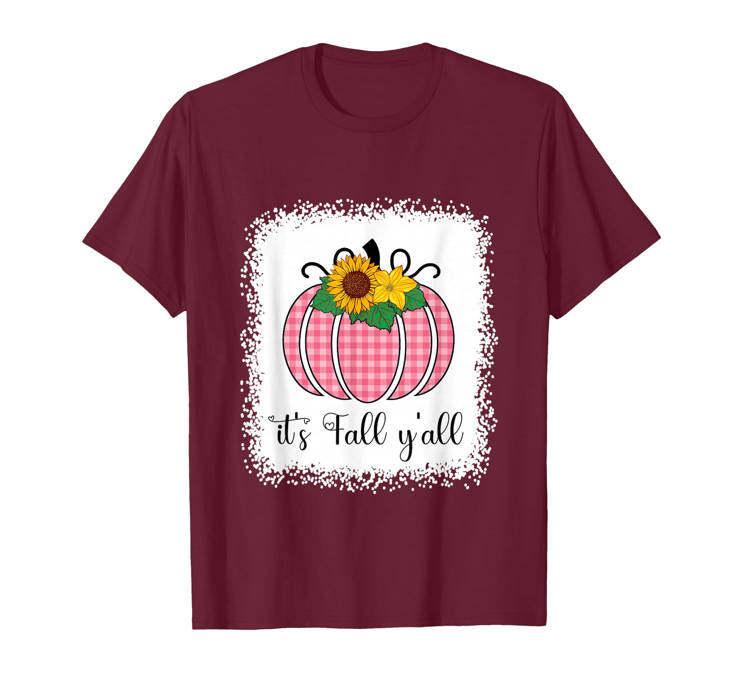 It's Fall Yall Halloween Bleached Pink Pumpkin Buffalo Plaid T-Shirt