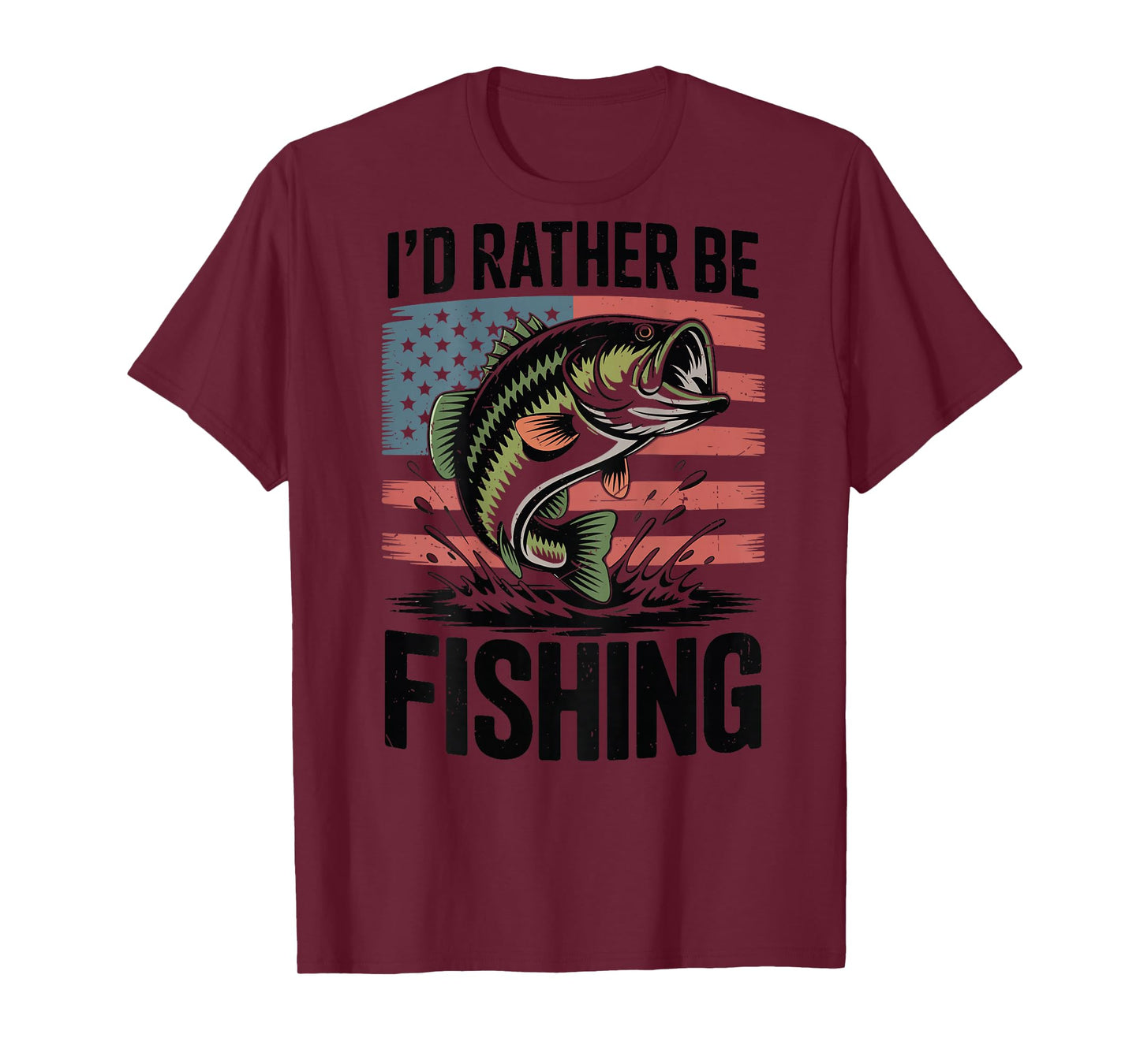 Boys Id Rather Be Fishing Funny Bass Fishing American Flag T-Shirt