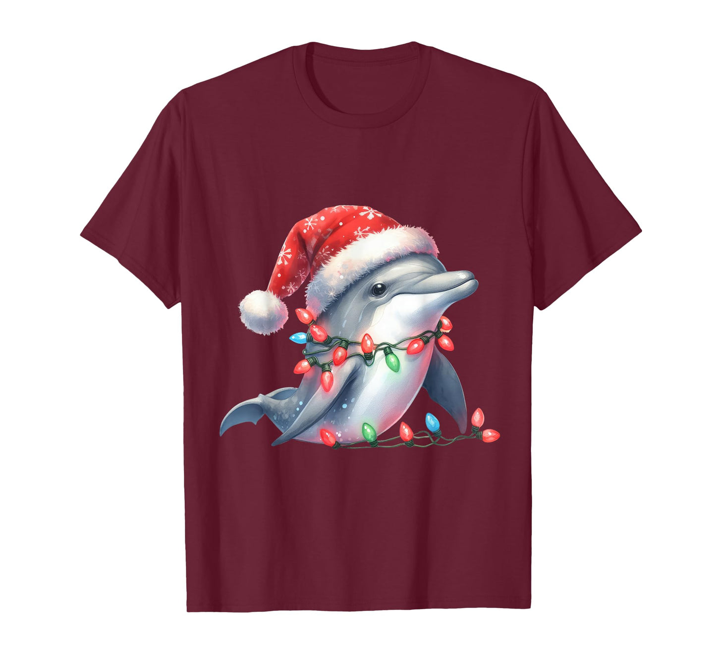 Dolphin Christmas Lights Funny Santa Hat Merry Xmas T-Shirt