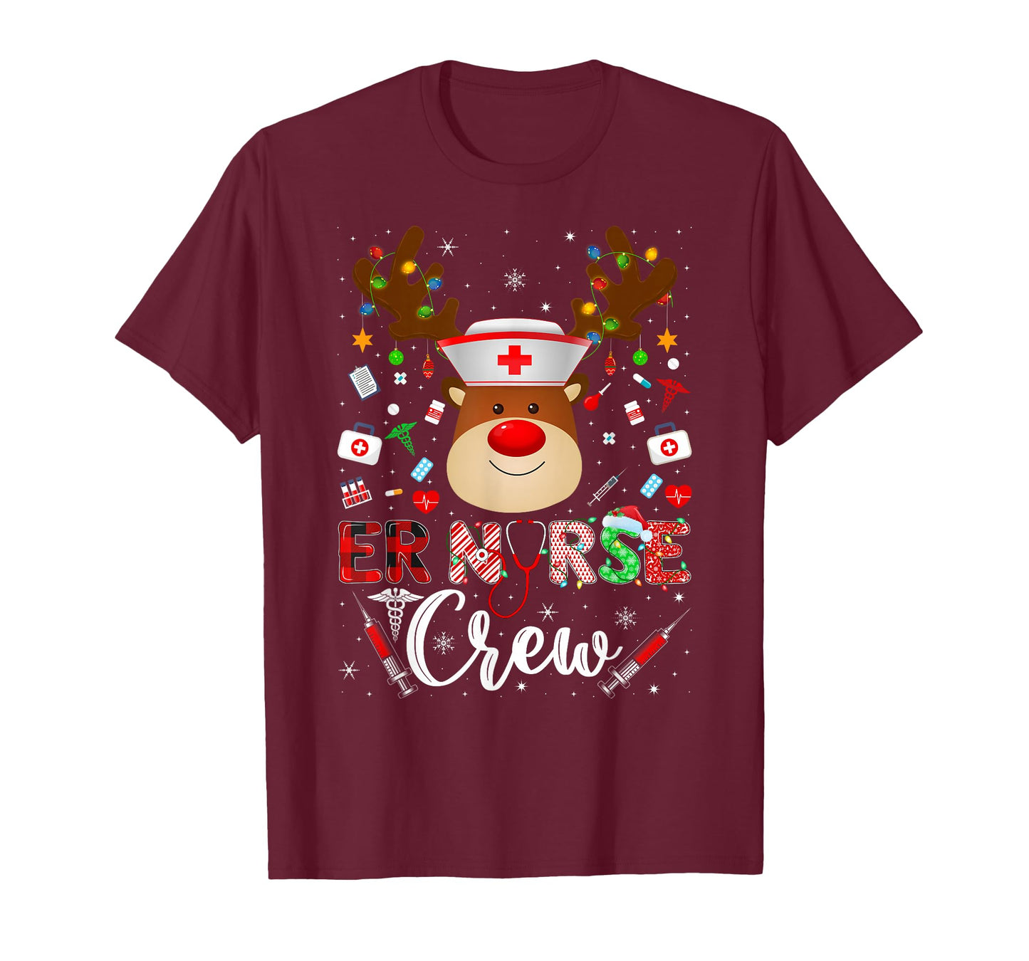ER Nurse Crew Christmas Pajamas Reindeer Nurse Nursing Xmas T-Shirt