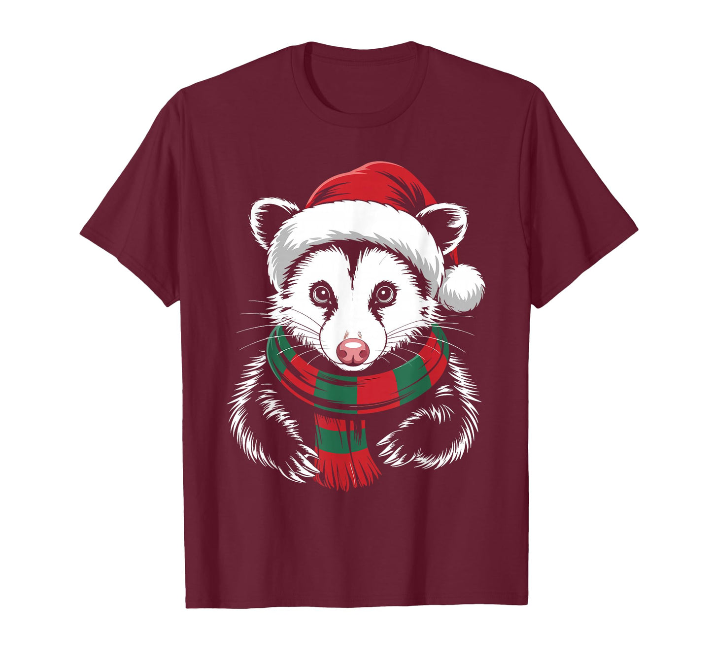 Opossum Xmas Santa Hat Scarf Christmas Costume T-Shirt