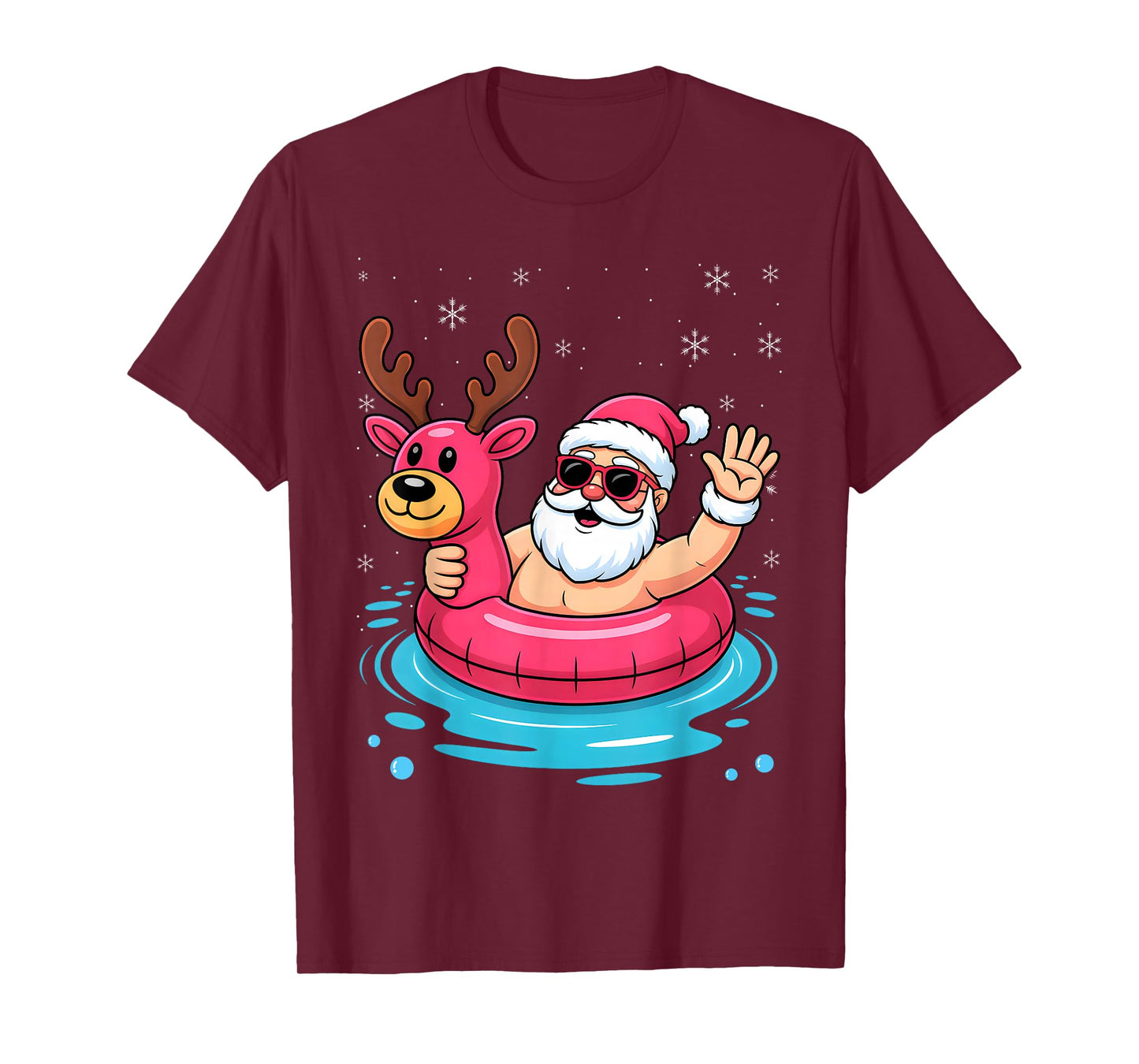 Santa Swimming at Pool Christmas in Summer July Beach Party T-Shirt