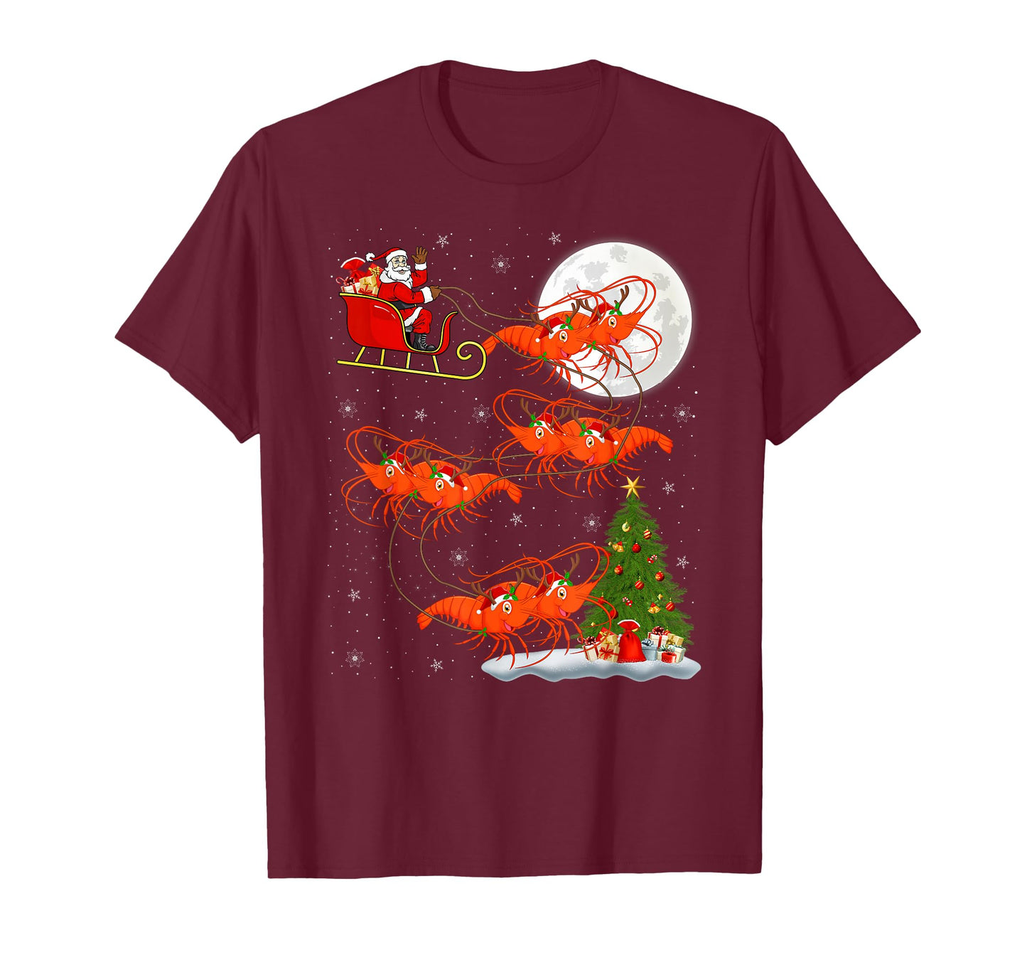 Lobster Shrimp Santa Sleigh Flying Funny Magical Christmas T-Shirt