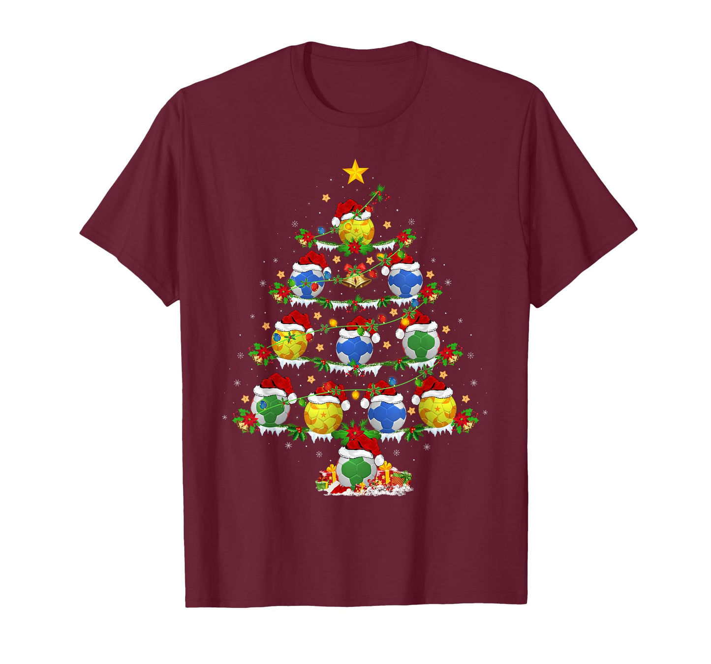 Handball Christmas Tree Lights Sports Player Xmas T-Shirt