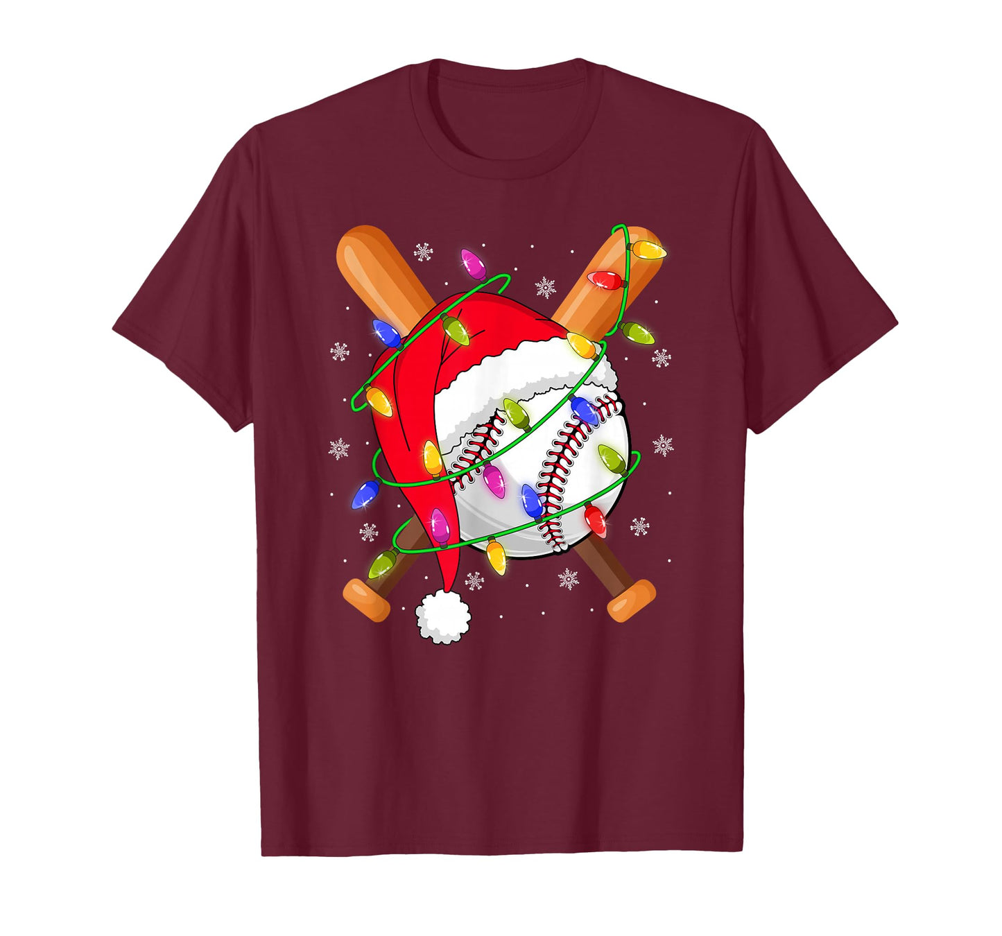 Baseball Christmas Lights Santa Hat Baseball Player Xmas T-Shirt