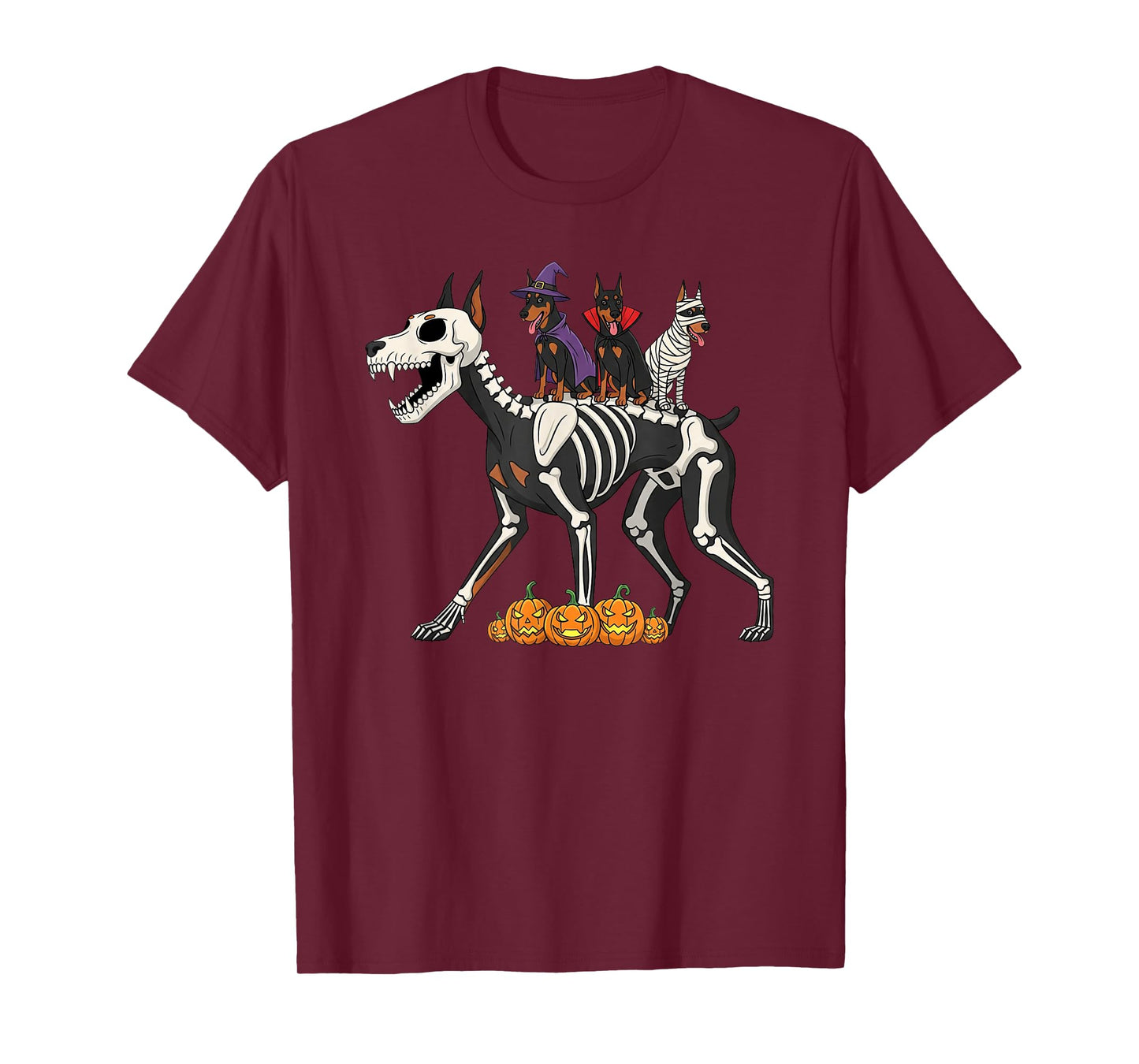 Doberman Pinscher Skeleton Mummy Witch Halloween Mens Womens T-Shirt