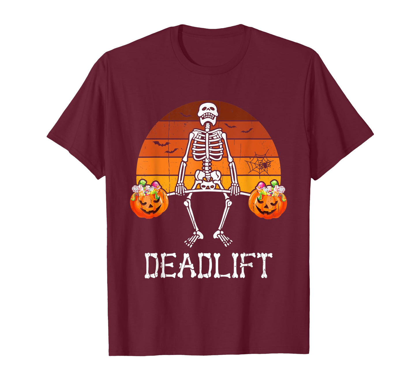 Skeleton Dead Lift Candy Buckets Gym Workout Halloween T-Shirt