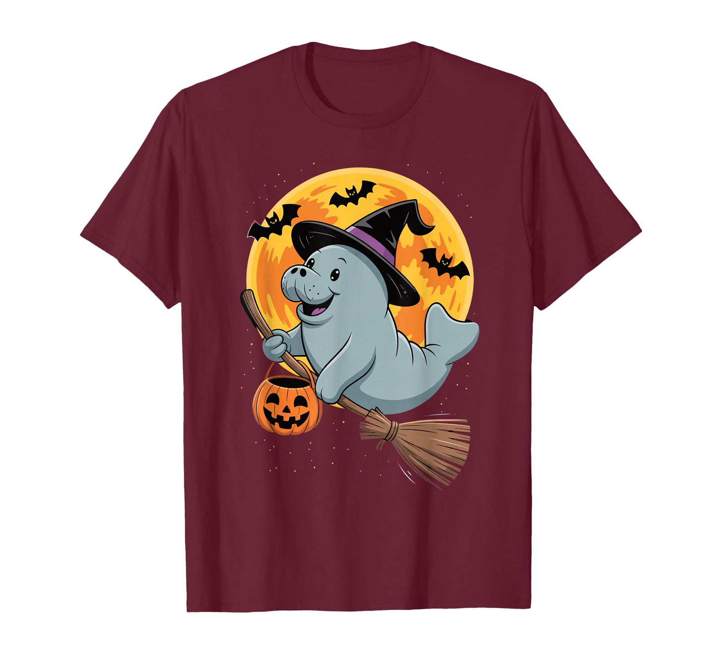 Manatee Witch Hat Pumpkin Halloween Costume Spooky Boys Girl T-Shirt