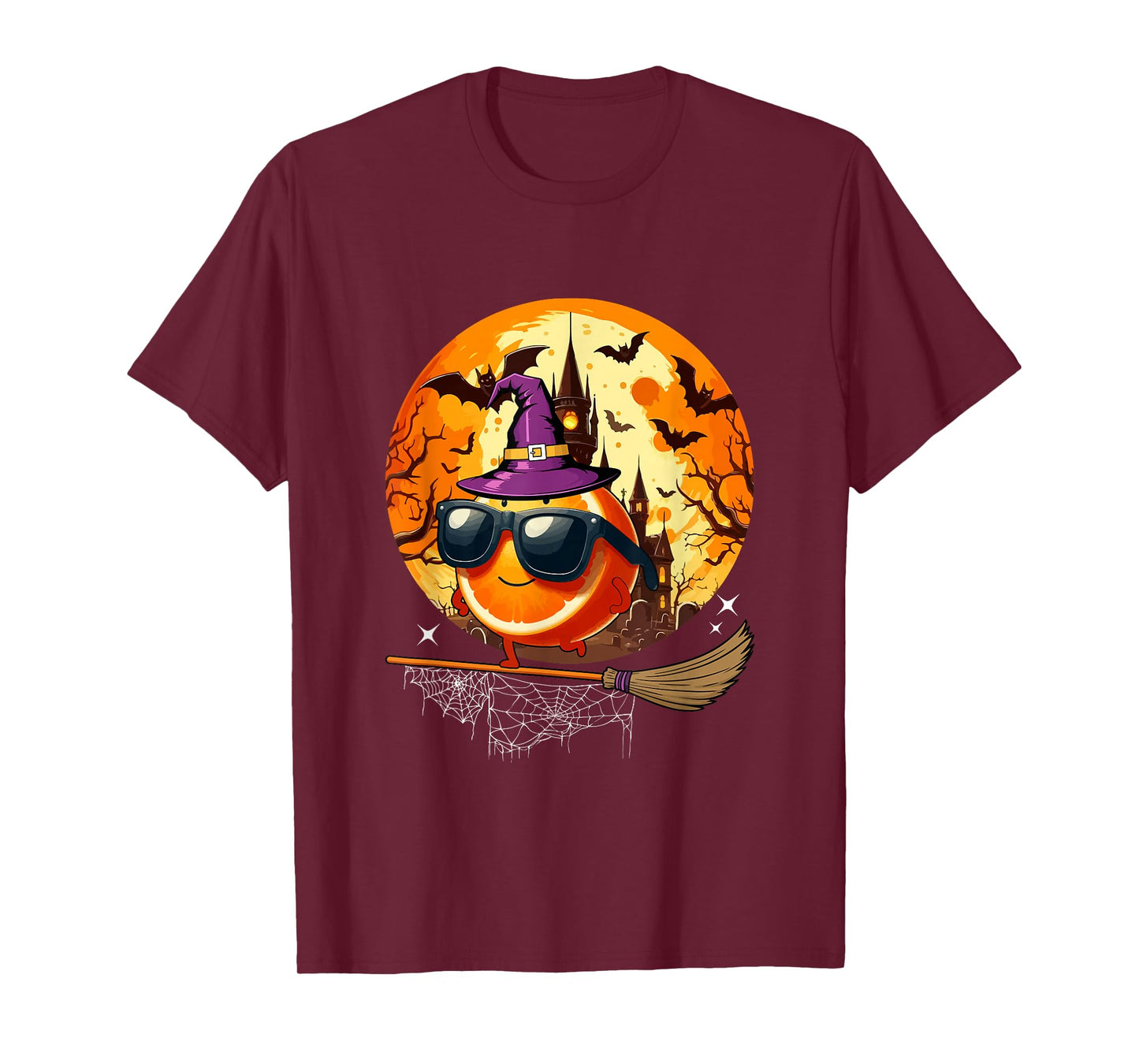 Orange Sunglasses Cosplay Witch Halloween Moon Funny Vegan T-Shirt