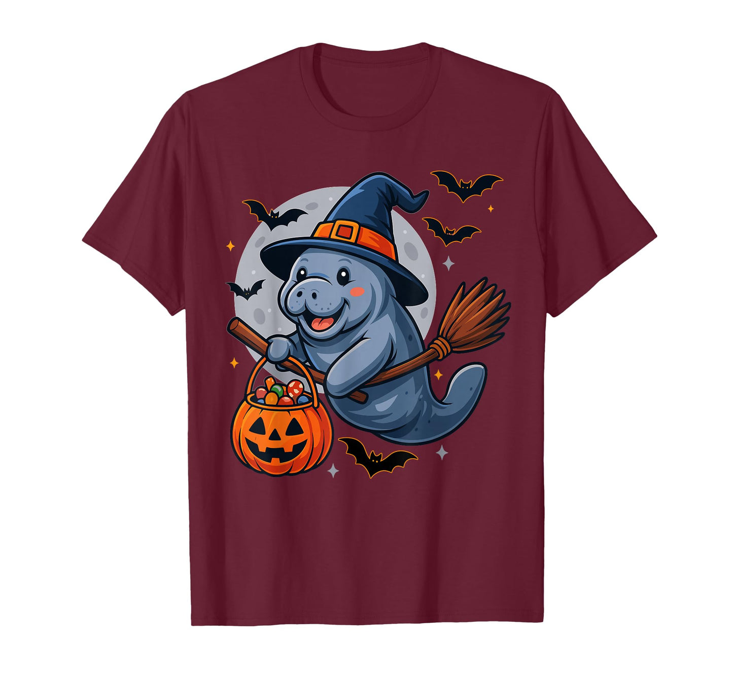 Manatee Witch Hat Pumpkin Halloween Spooky Season T-Shirt