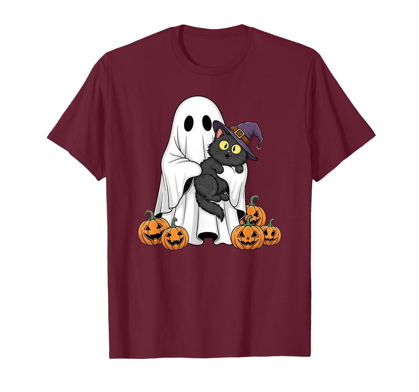 Funny Ghost Pumpkin Cat Halloween Kids Mens Womens T-Shirt