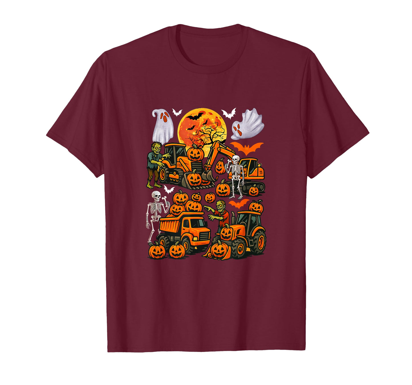 Squad Construction Trucks Excavators Halloween Boo Skeletons T-Shirt