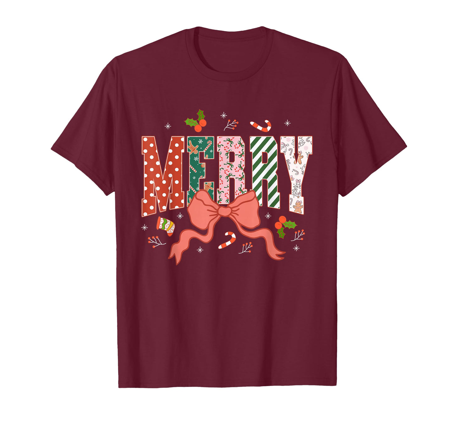 Coquette Merry Christmas Xmas Merry and Bright Family Womens T-Shirt