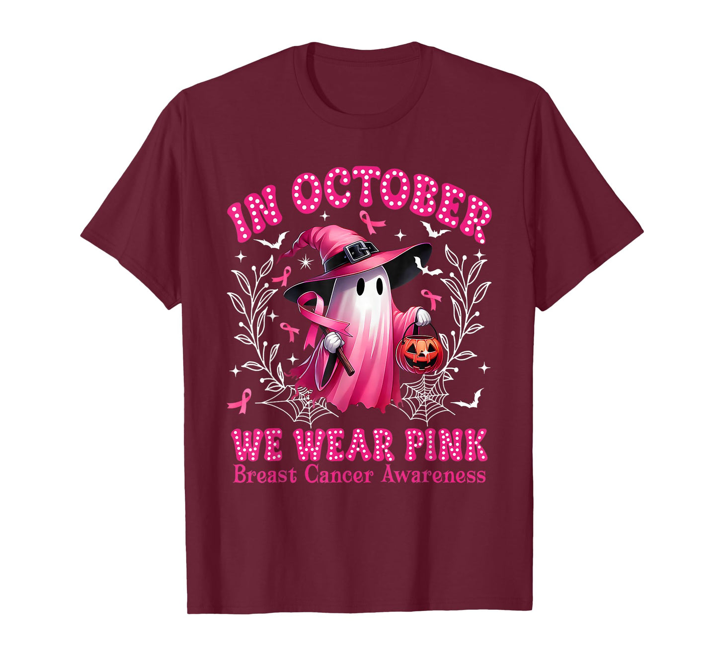 in October We Wear Pink Women Ghost Breast Cancer Awareness T-Shirt