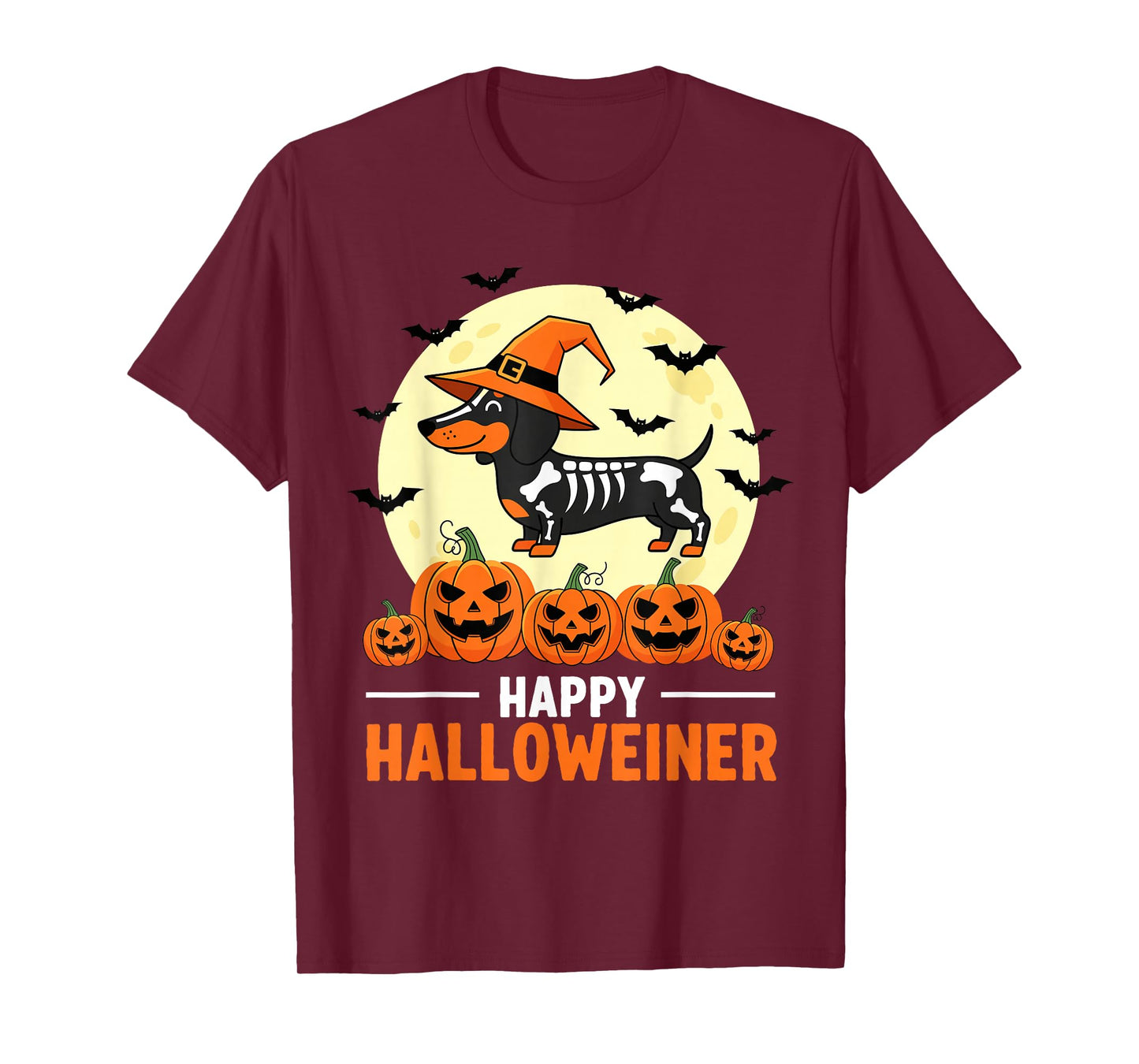 Happy Halloweiner Funny Halloween Dachshund Witch Skeleton T-Shirt