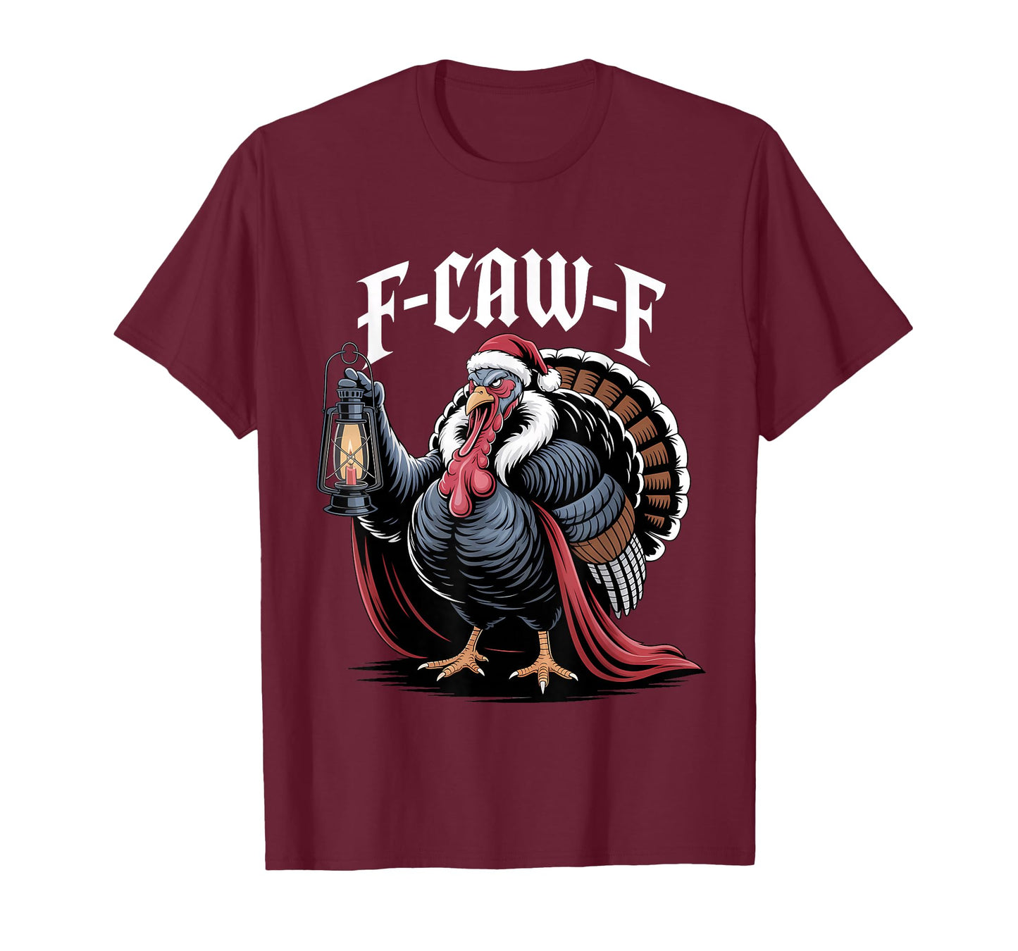 F CAW F Turkey Christmas Santa Hat Lantern T-Shirt