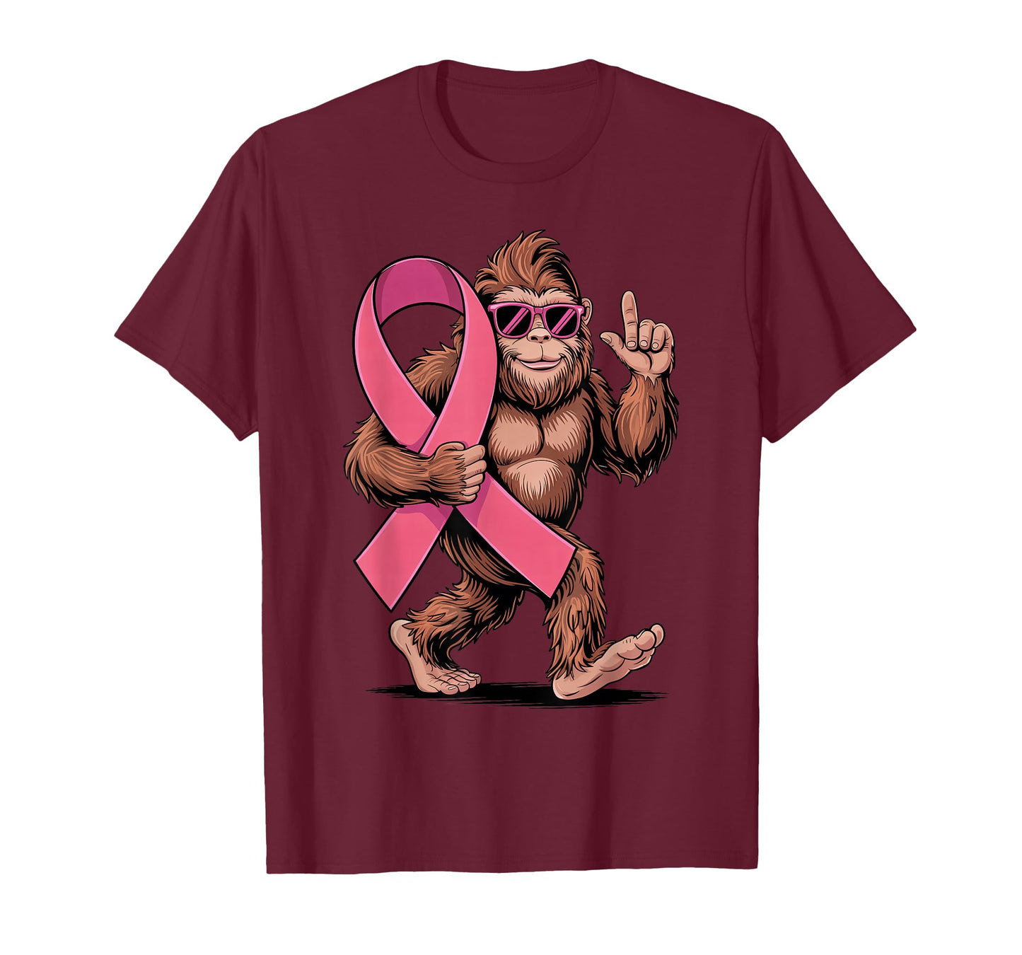 Bigfoot Sasquatch Holding Pink Ribbon Witch Breast Cancer T-Shirt