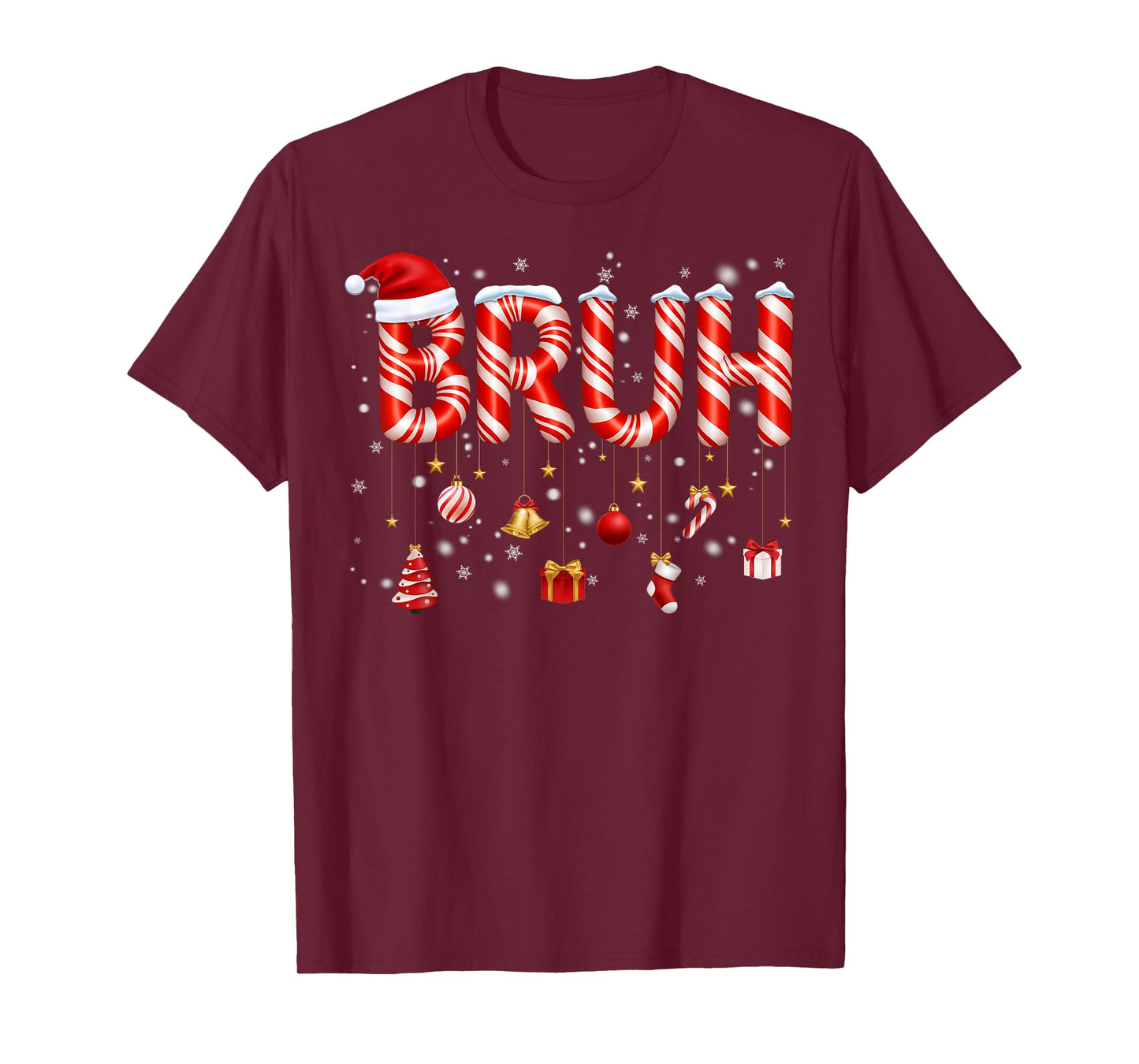 Bruh Candy Cane Santa Hat Snowflake Christmas Xmas Men Boy T-Shirt