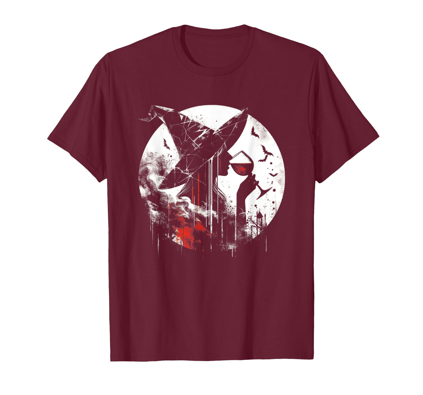 Wine Drinking Witch - Creepy Witch Halloween Wine Lover T-Shirt