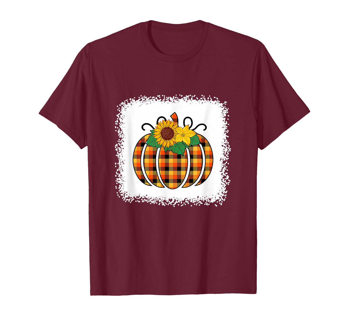 Halloween Pumpkin Bleached Orange Buffalo Plaid Men Women T-Shirt