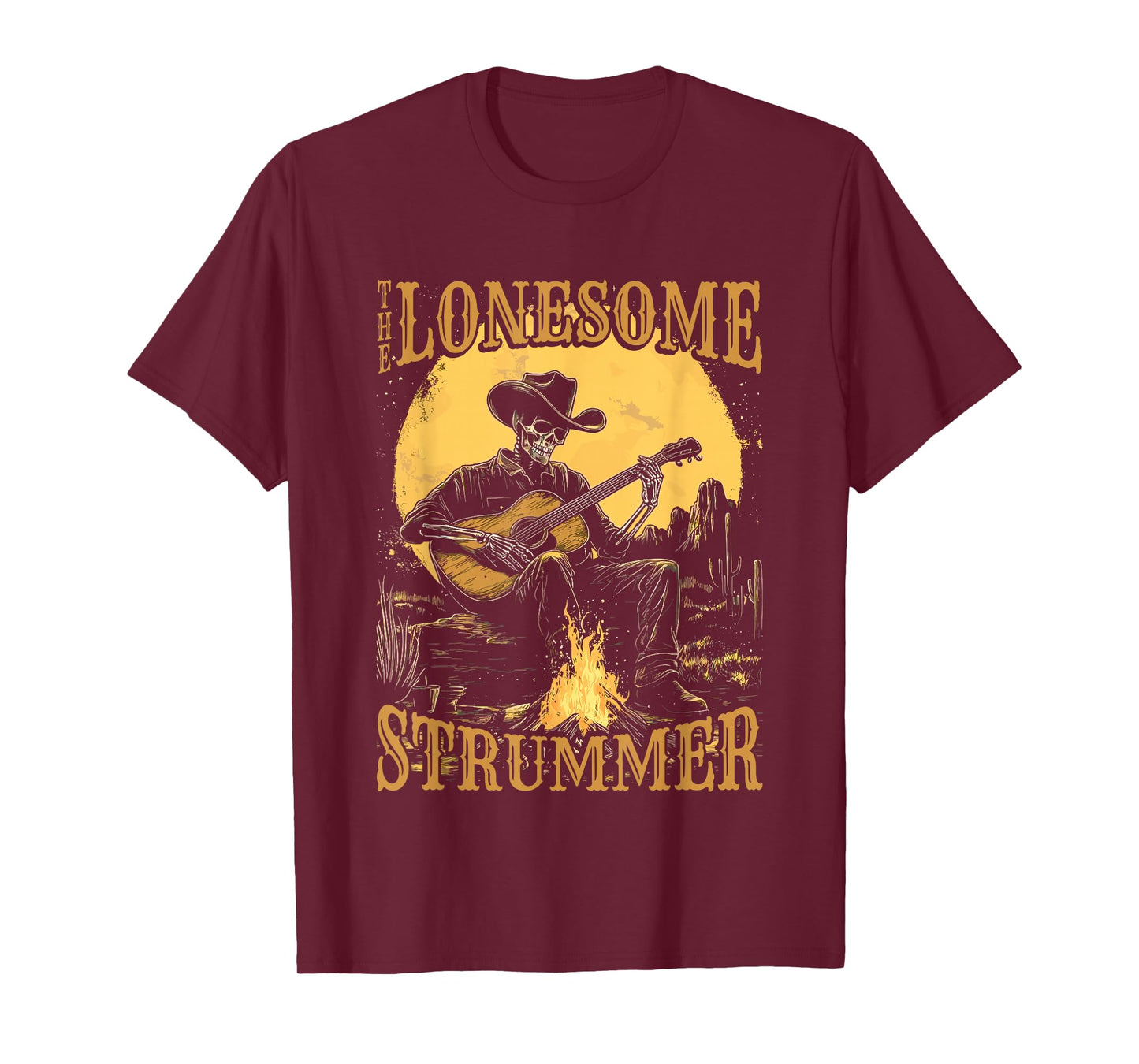The Lonesome Strummer Acoustic Guitar Playing Skeleton T-Shirt
