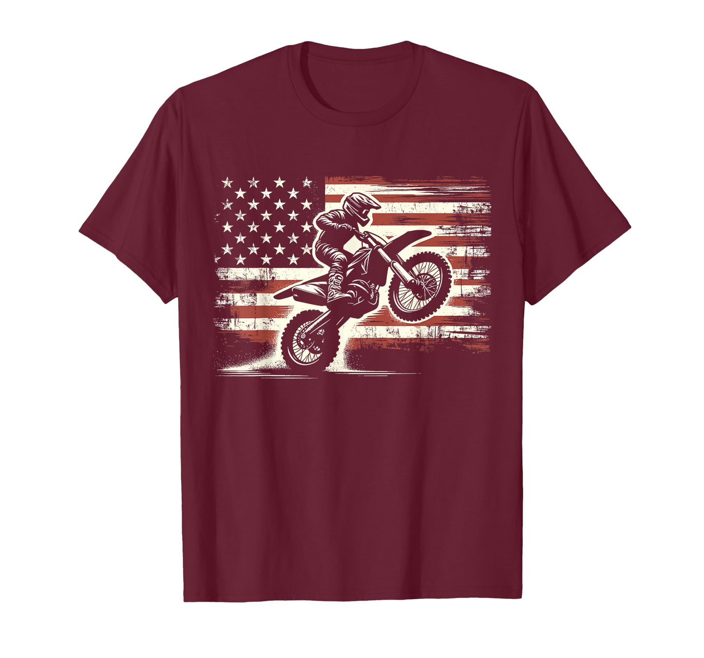 Dirt Bike American Flag Motocross Biker Vintage USA T-Shirt for Women Girls Kids Men
