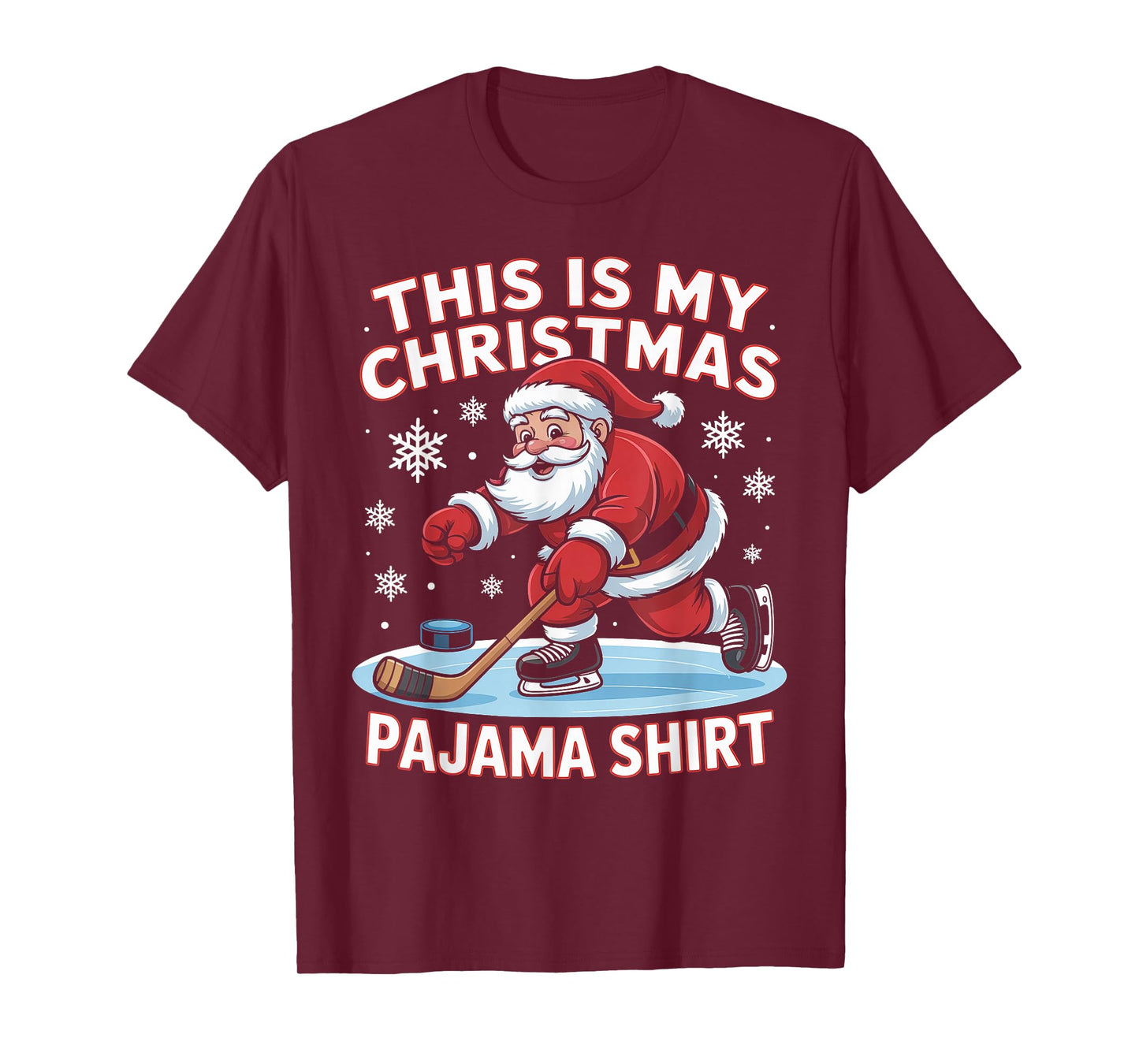 This is My Christmas Pajama Shirt Funny Santa Ice Hockey T-Shirt