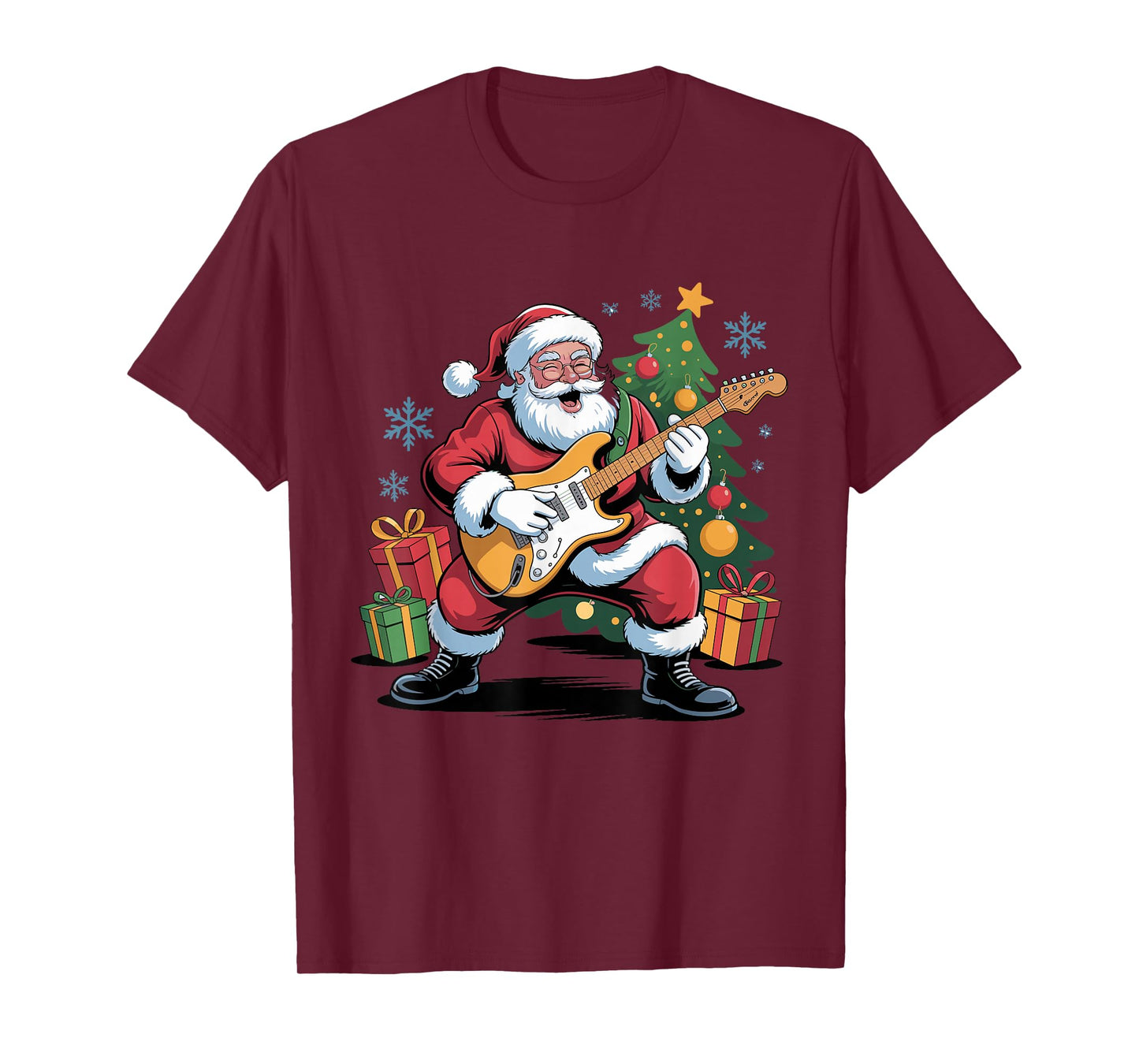 Funny Santa Christmas Design Electric Guitar Holiday Pajama T-Shirt