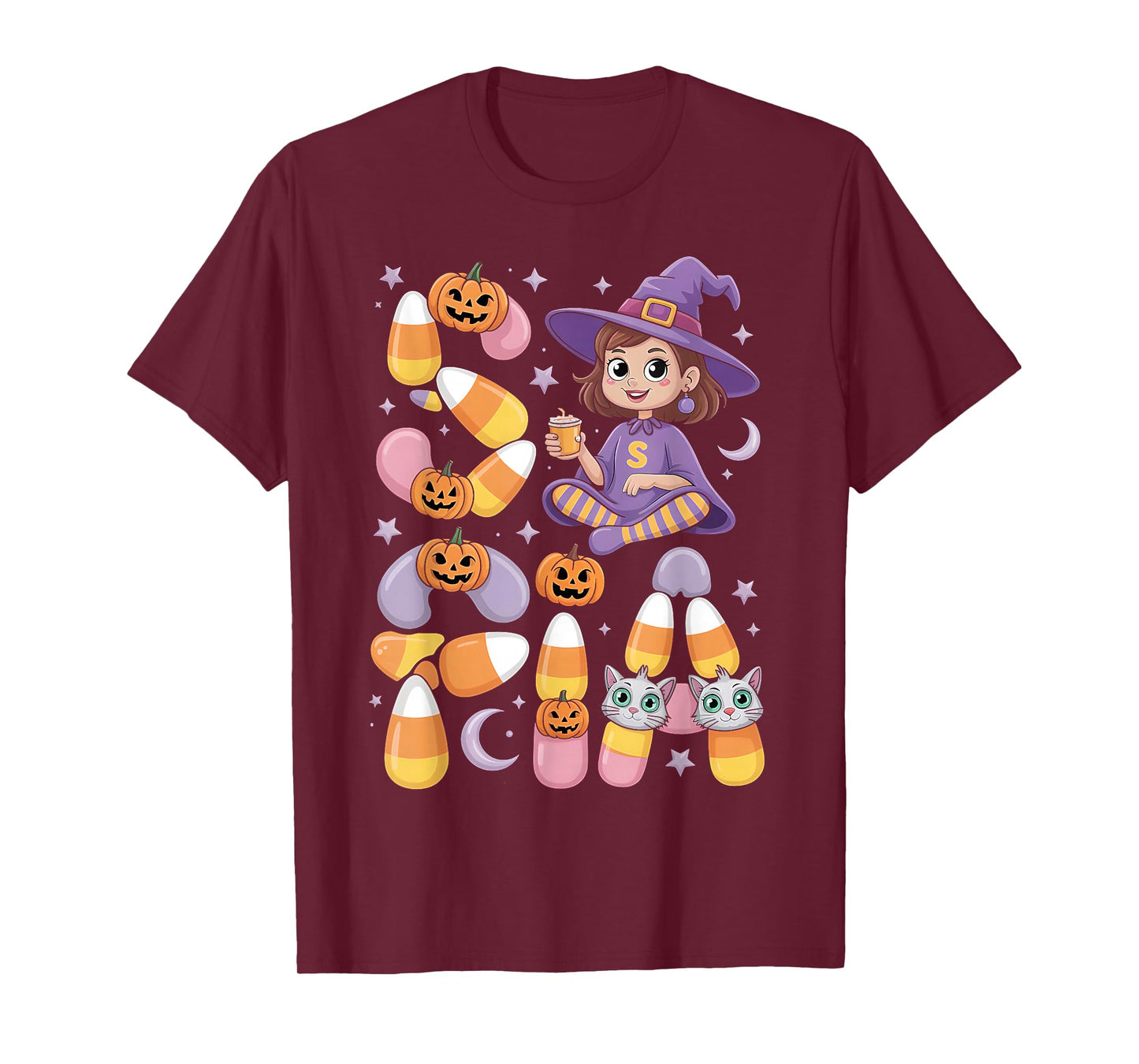 Sofia Witch Candy Corn Cat Halloween Women and Girls T-Shirt