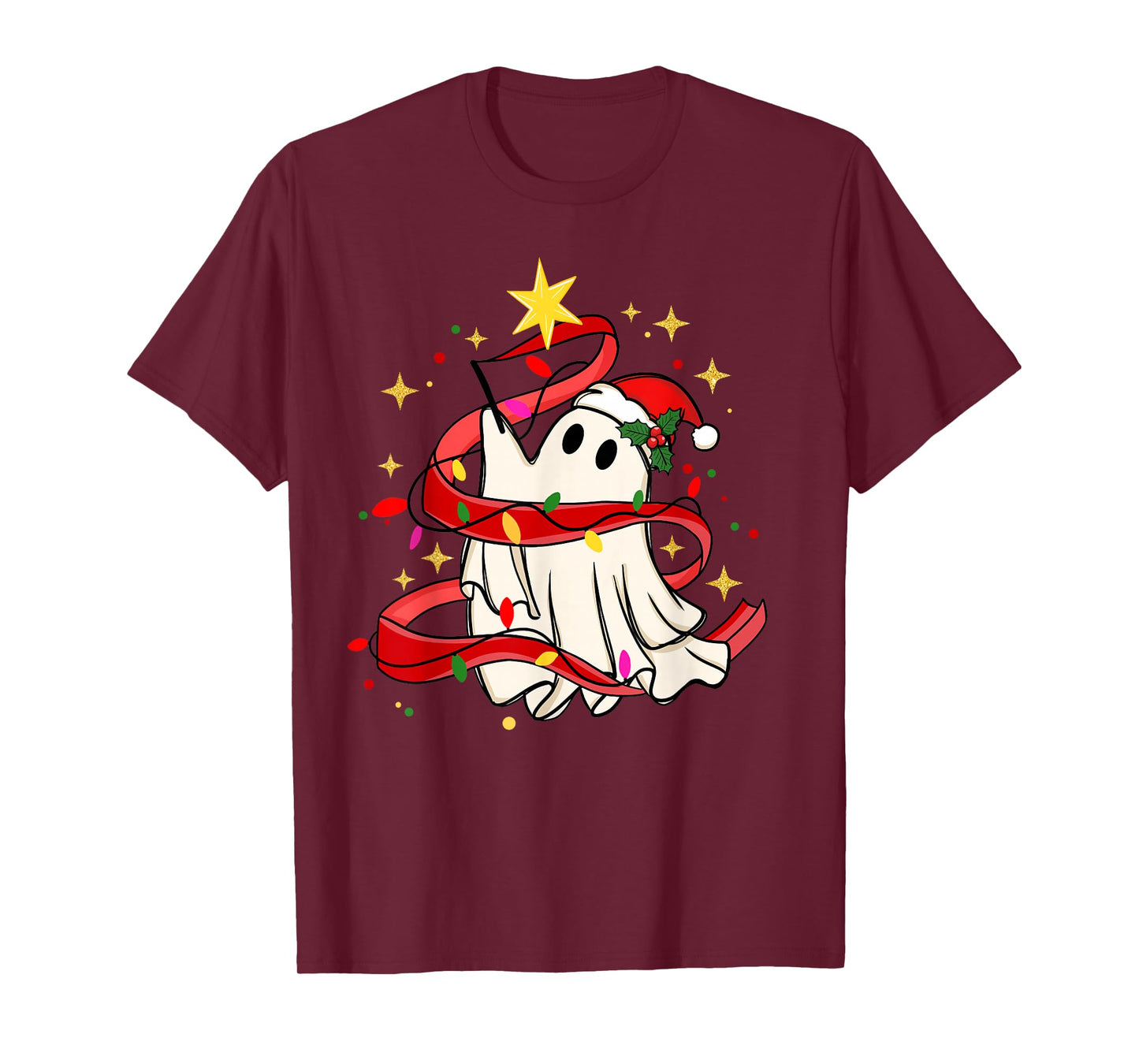 Ghost Christmas Tree Santa Spooky Spirit with Santa Hat T-Shirt