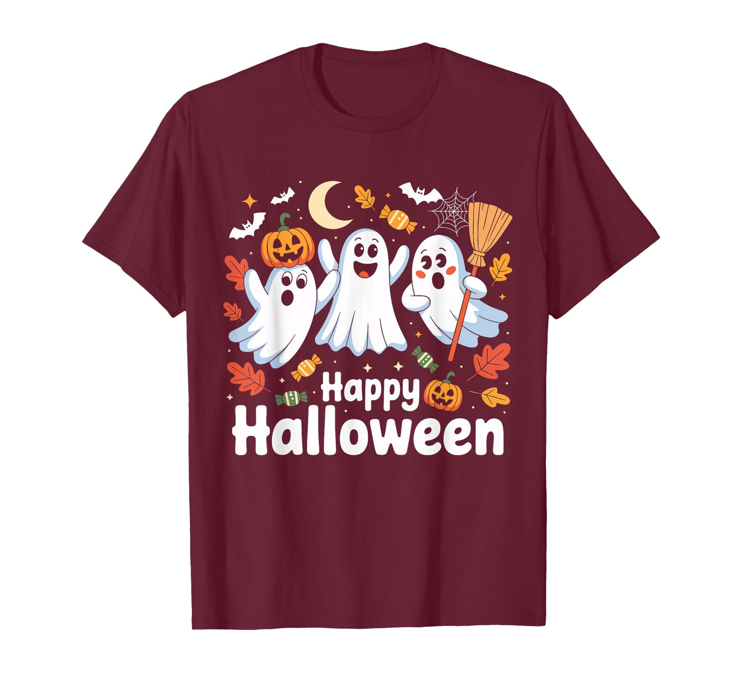 Cute Ghost Drinking Coffee Halloween Fall Ghost Book Reading T-Shirt