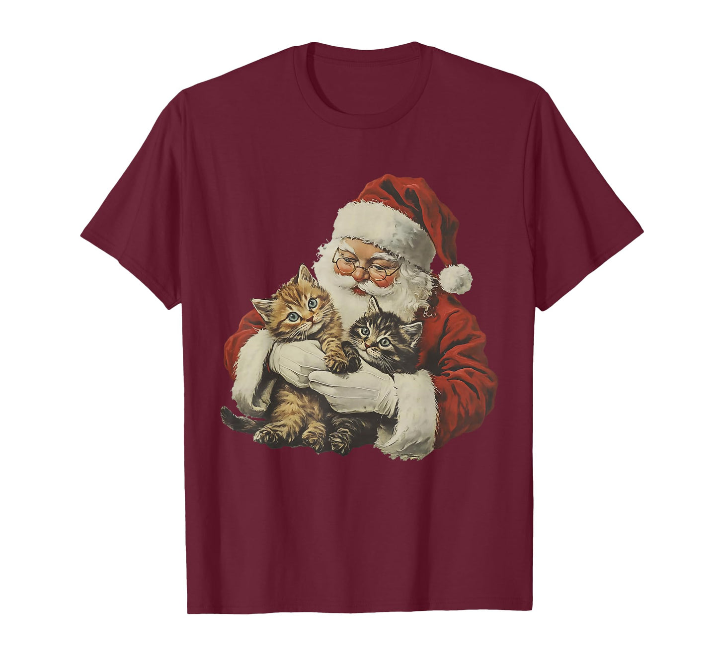 Vintage Retro Santa Claus and Kittens Cats Merry Christmas T-Shirt