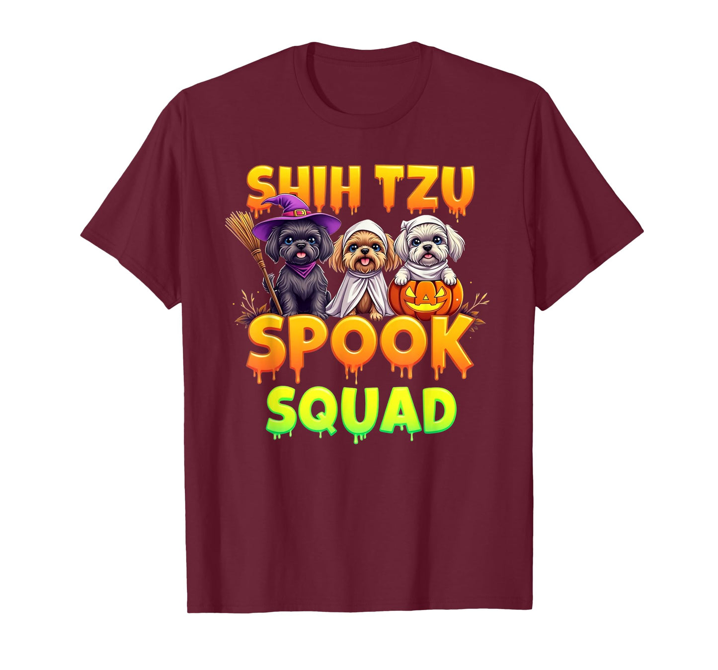 Cute Shih Tzu Halloween Costume Pumpkin Ghost Witch Squad T-Shirt
