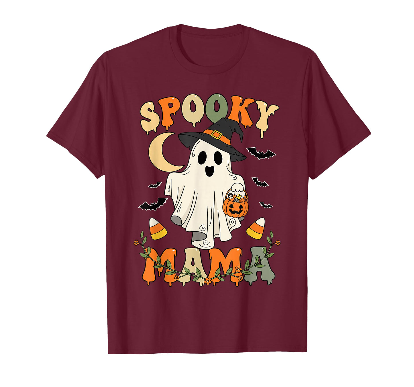 Spooky Mama Groovy Ghost Witch Halloween Costume Mom T-Shirt