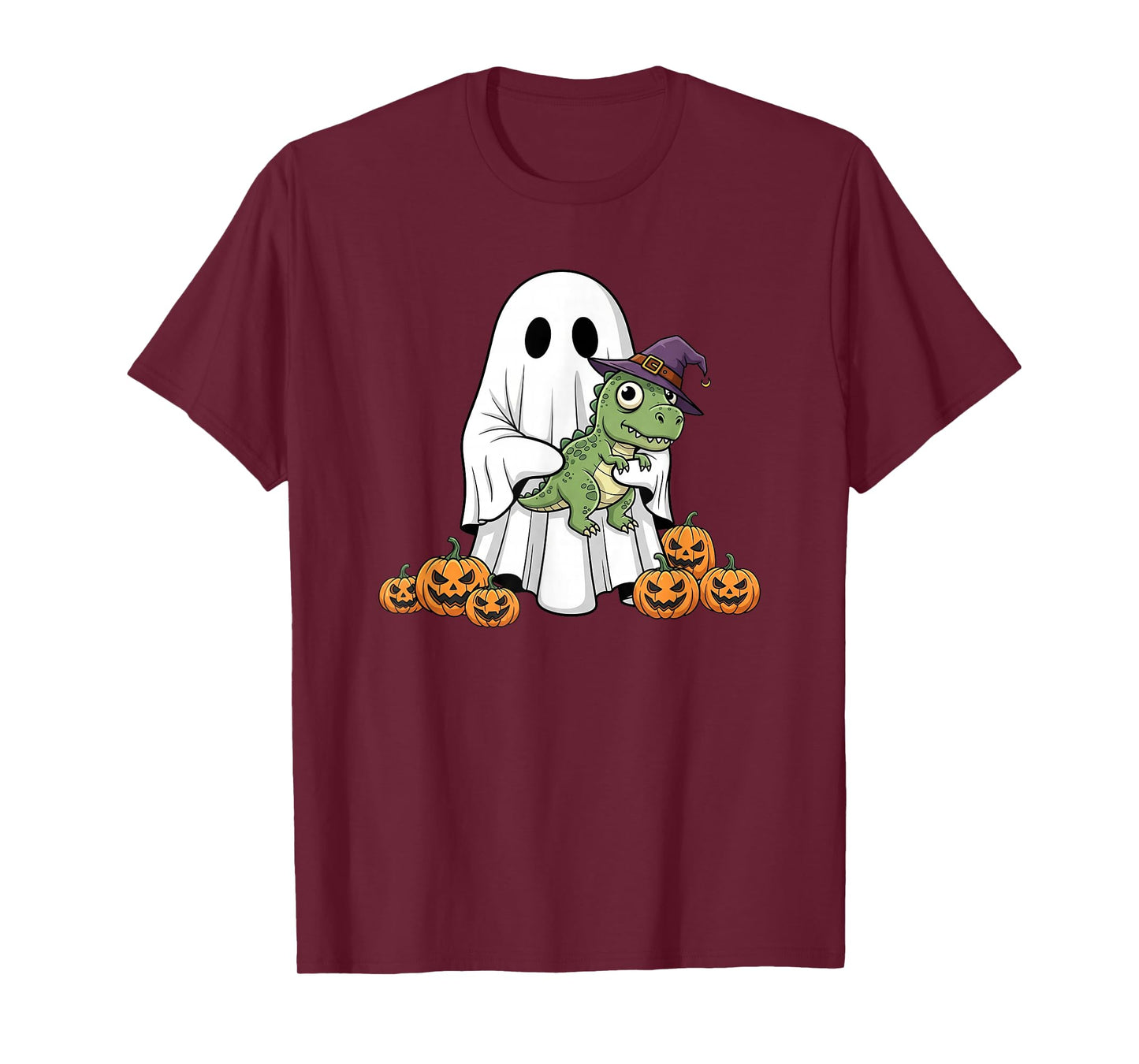 Funny Ghost T Rex Pumpkin Halloween Kids Mens Womens T-Shirt