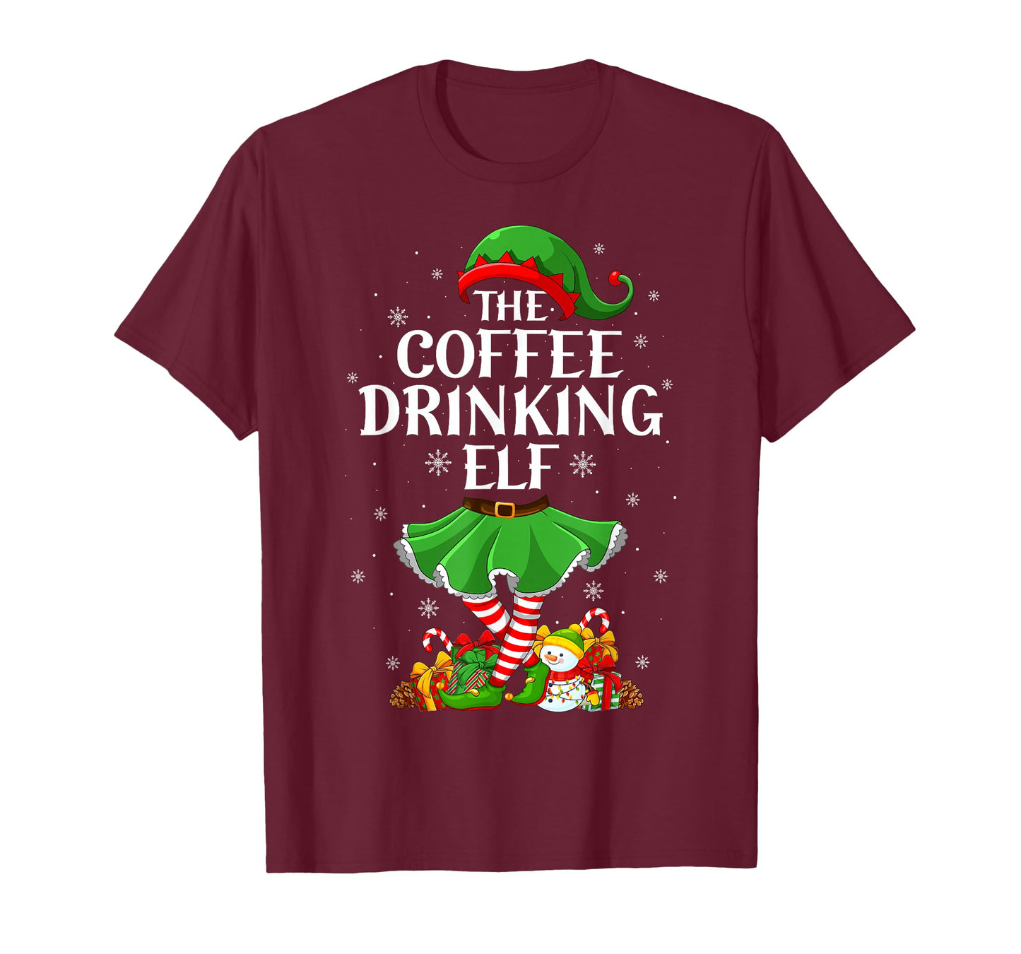 Coffee Drinking Elf Christmas Family Elf Squad Girls Women T-Shirt