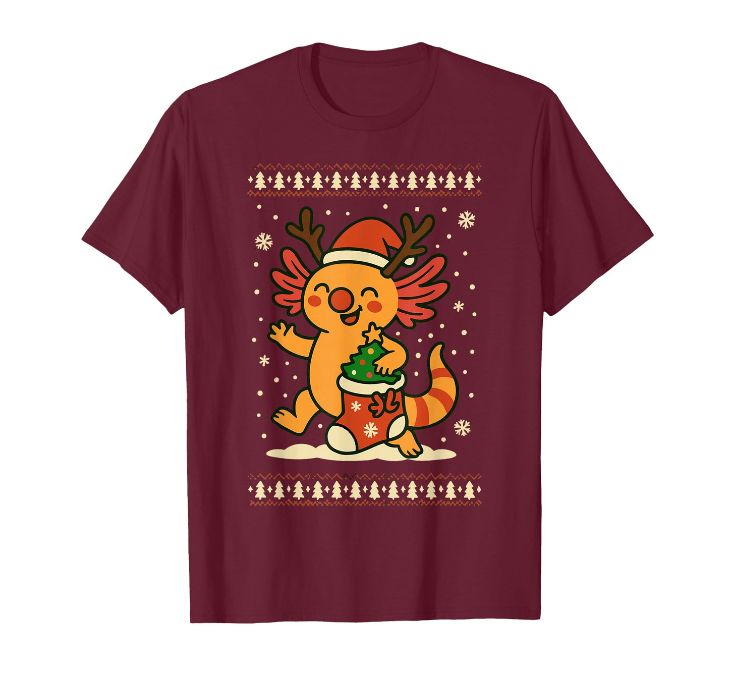 Ugly Christmas Axolotl Reindeer Stocking Funny Holiday T-Shirt