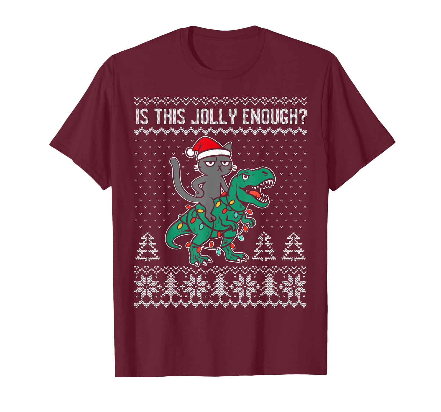 is This Jolly Enough, Christmas cat Riding Dinosaur t rex T-Shirt