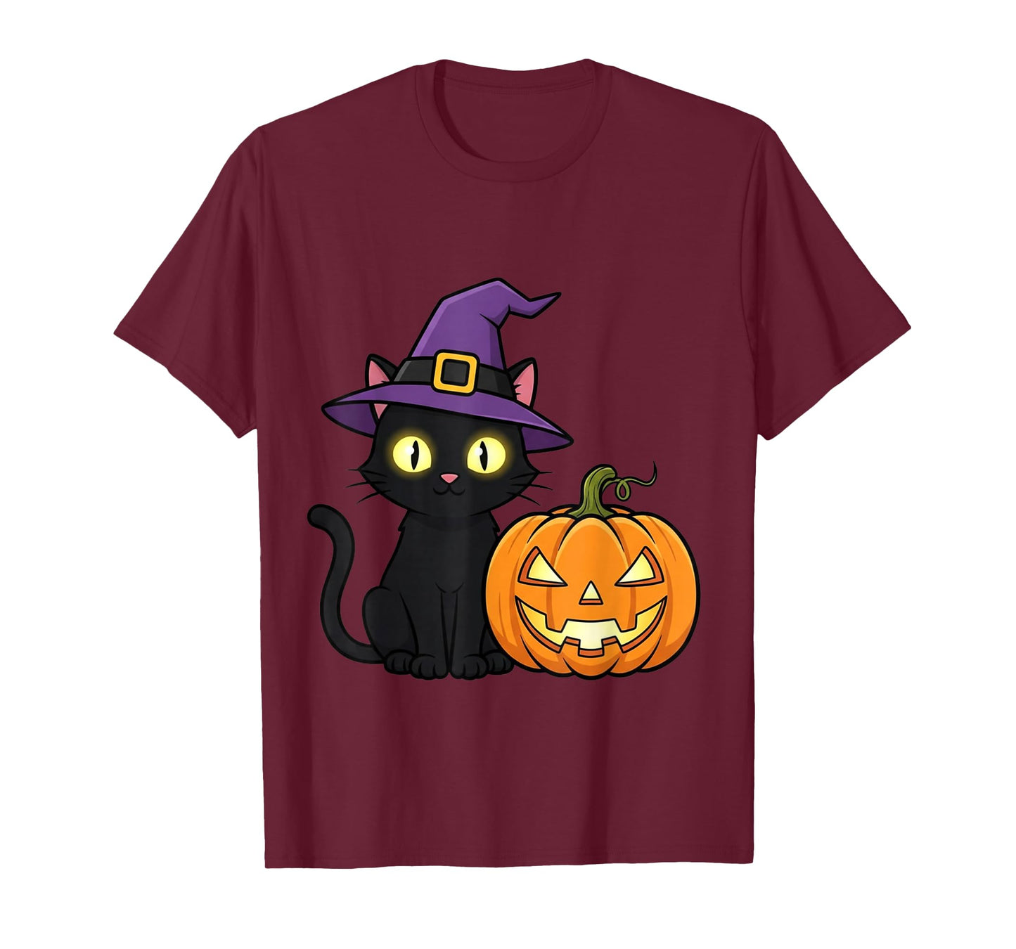 Halloween Black Cat Cute Witch Cat with Pumpkin Funny Spook T-Shirt