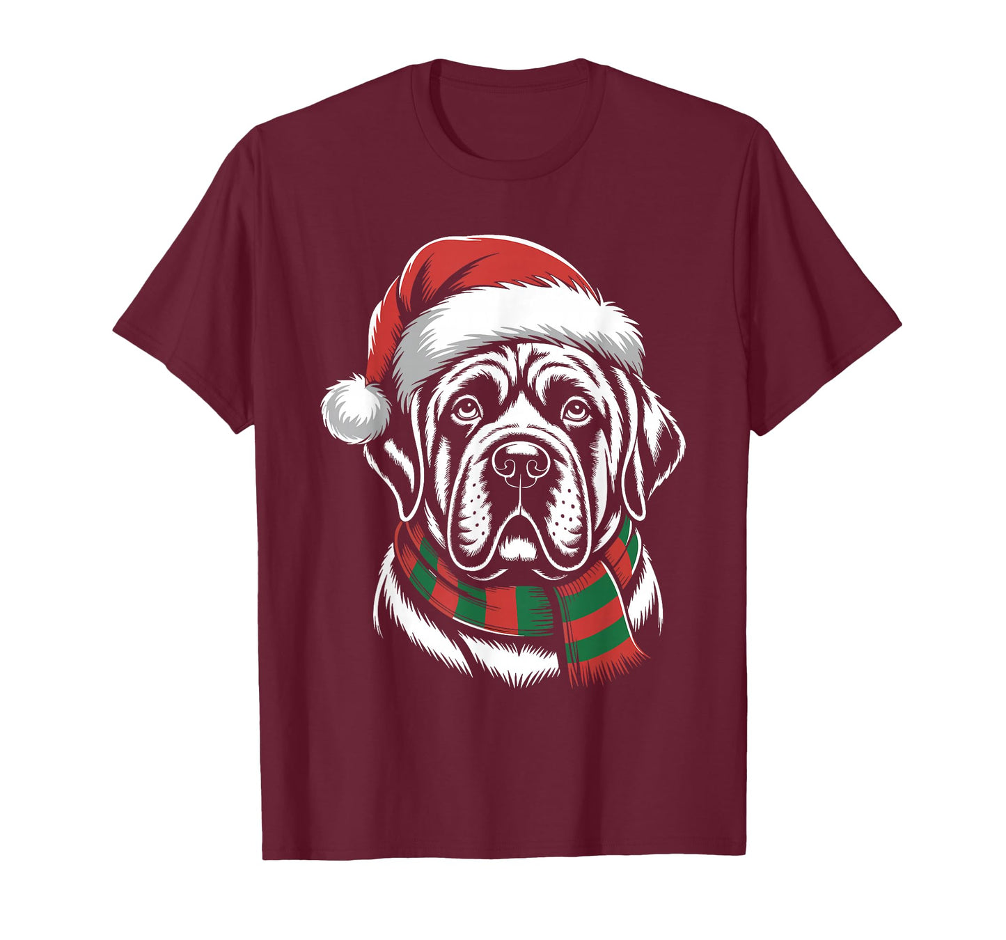 Mastiff Dog Xmas Santa Hat Scarf Christmas Costume T-Shirt
