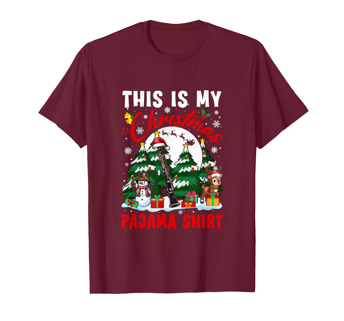 My Christmas Pajama Shirt Santa Clarinet Snowman Instrument T-Shirt