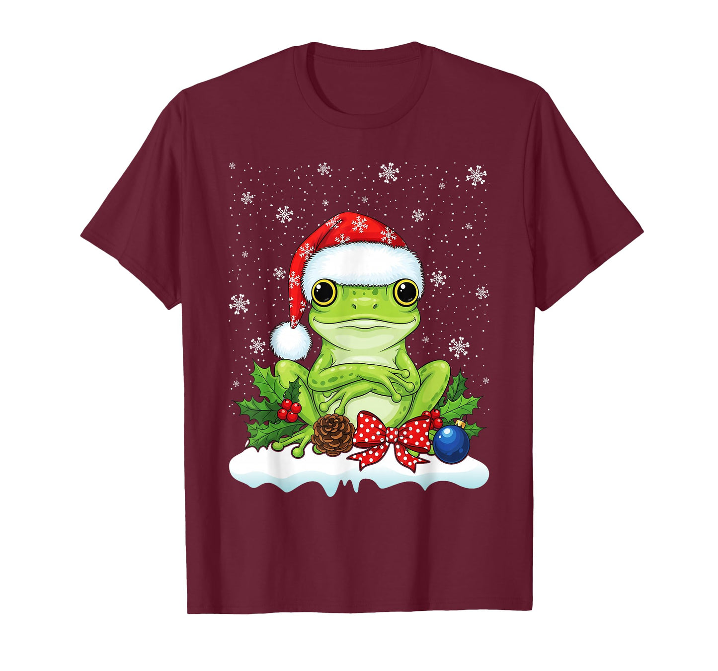 Frog Christmas Santa Hat Xmas Kids Boys Girls T-Shirt