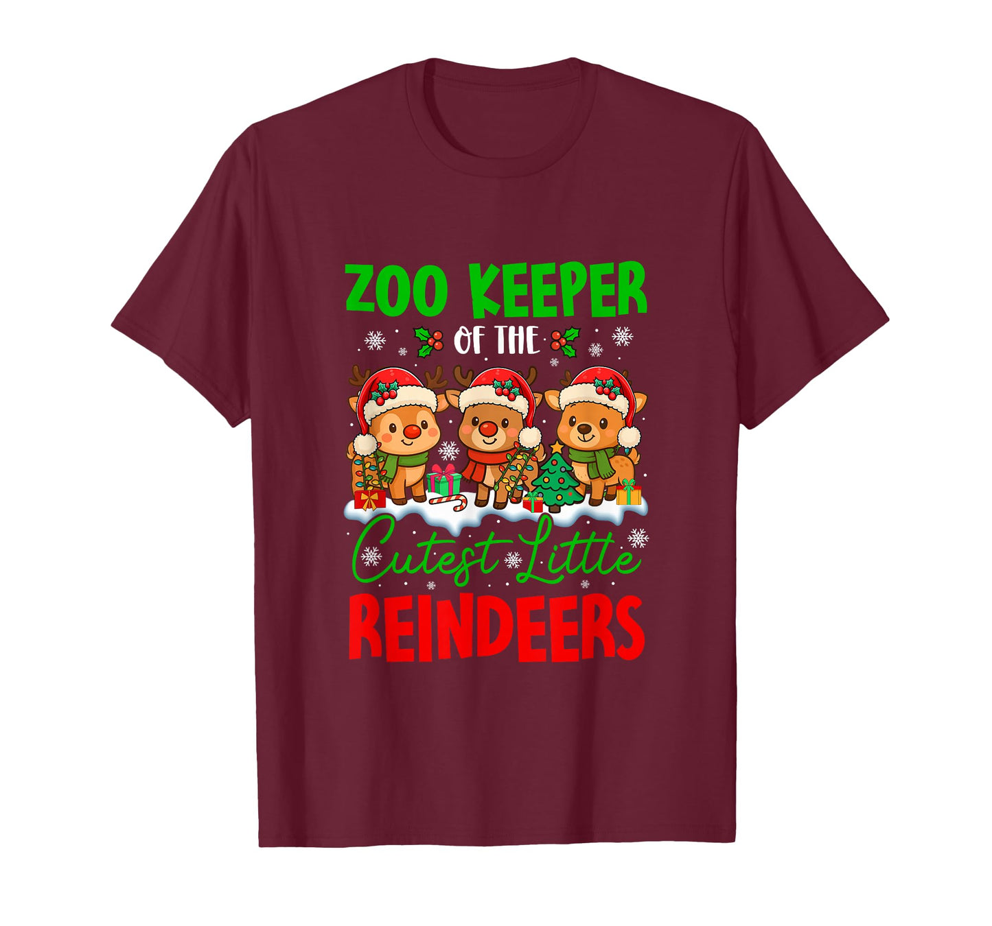 Zoo Keeper of Cutest Reindeers Xmas Three Santa Reindeers T-Shirt