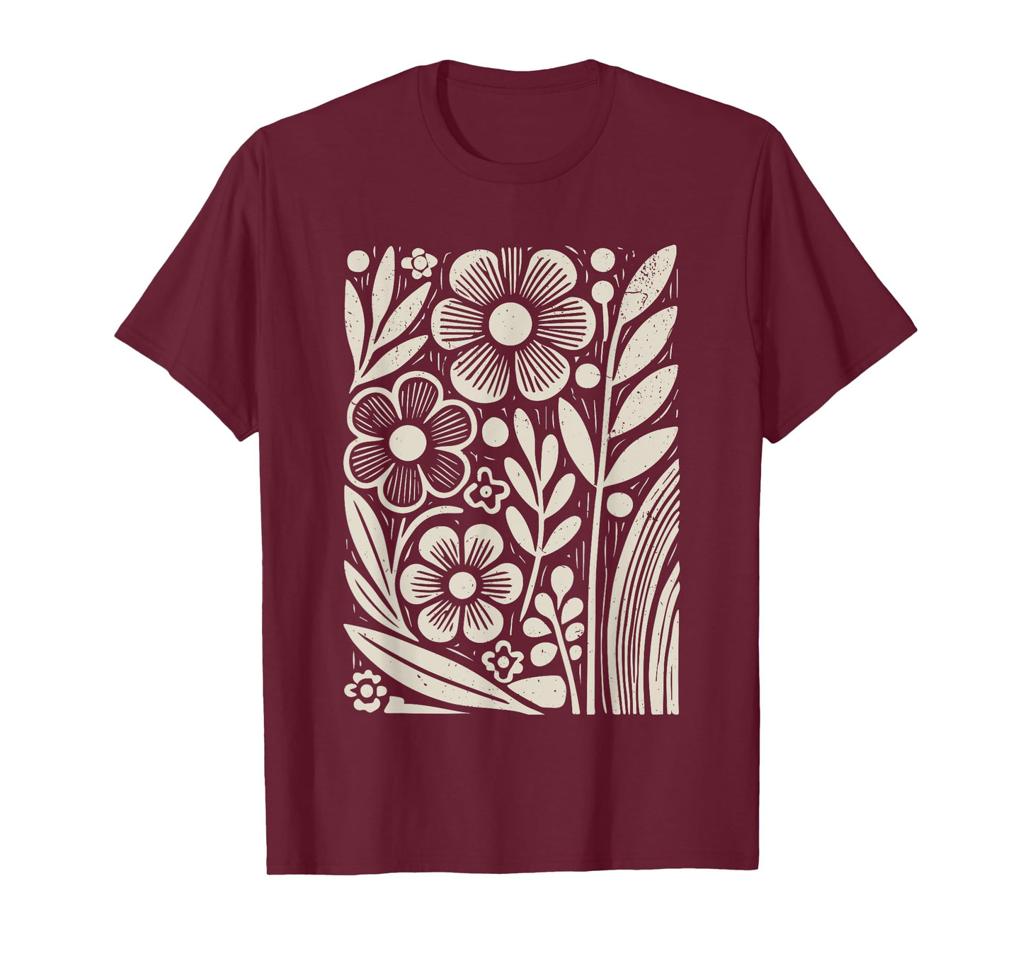 Botanical Floral Line Art Minimalist Nature Linocut Print T-Shirt