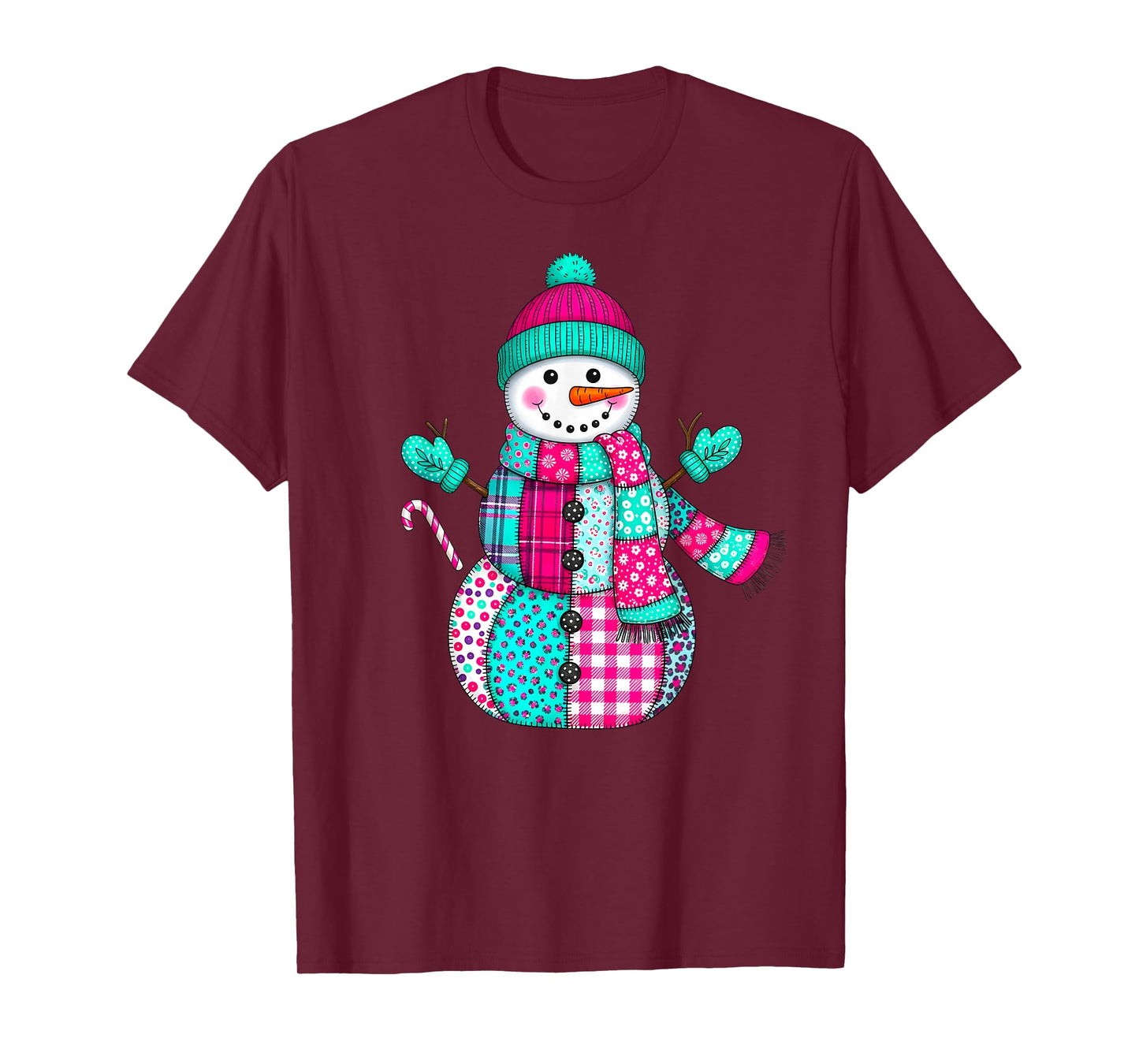 Christmas Patchwork Snowman Preppy Retro Men Women Kids Xmas T-Shirt