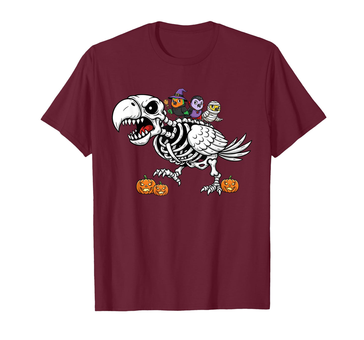 Funny Parrot Skeleton Mummy Witch Halloween Kids Mens Womens T-Shirt