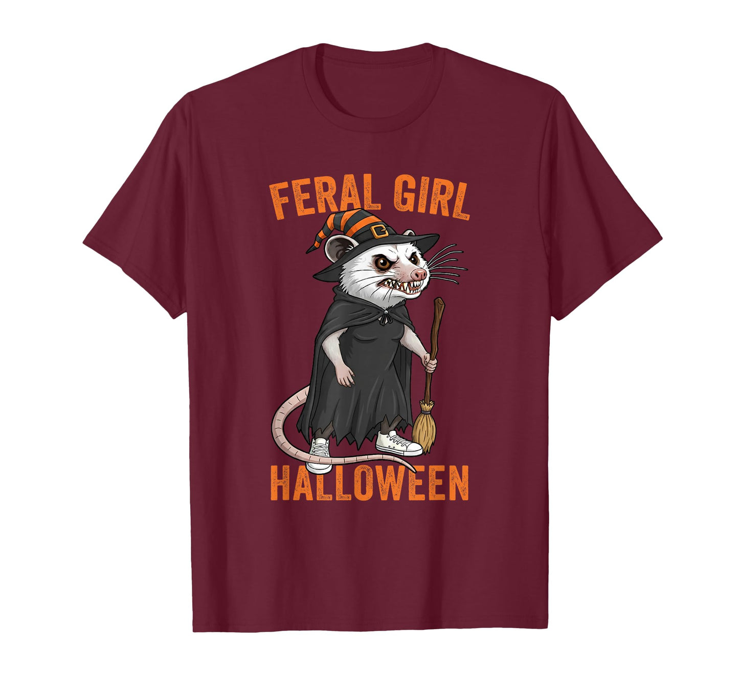 Feral Girl Halloween Funny Opossum Witch Costume Party T-Shirt