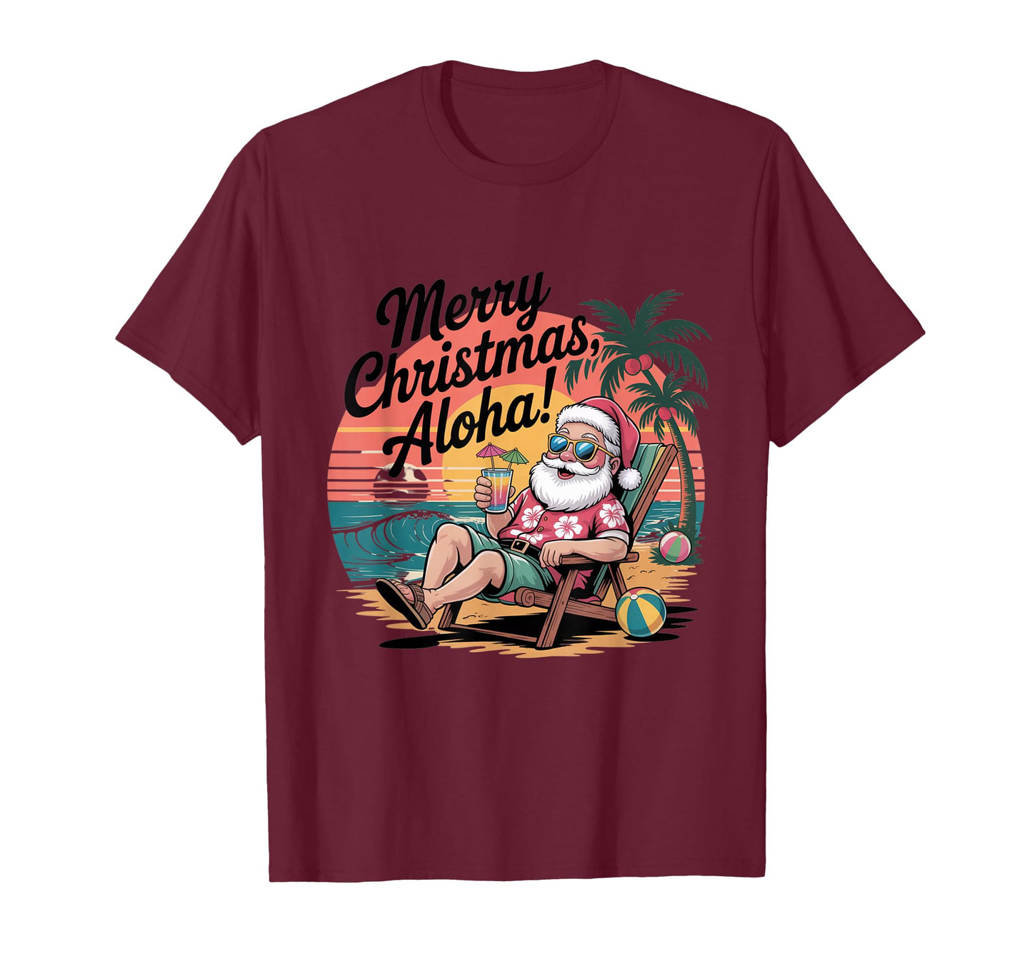 Christmas Aloha Vibes with Santa in Hawaiian T-Shirt