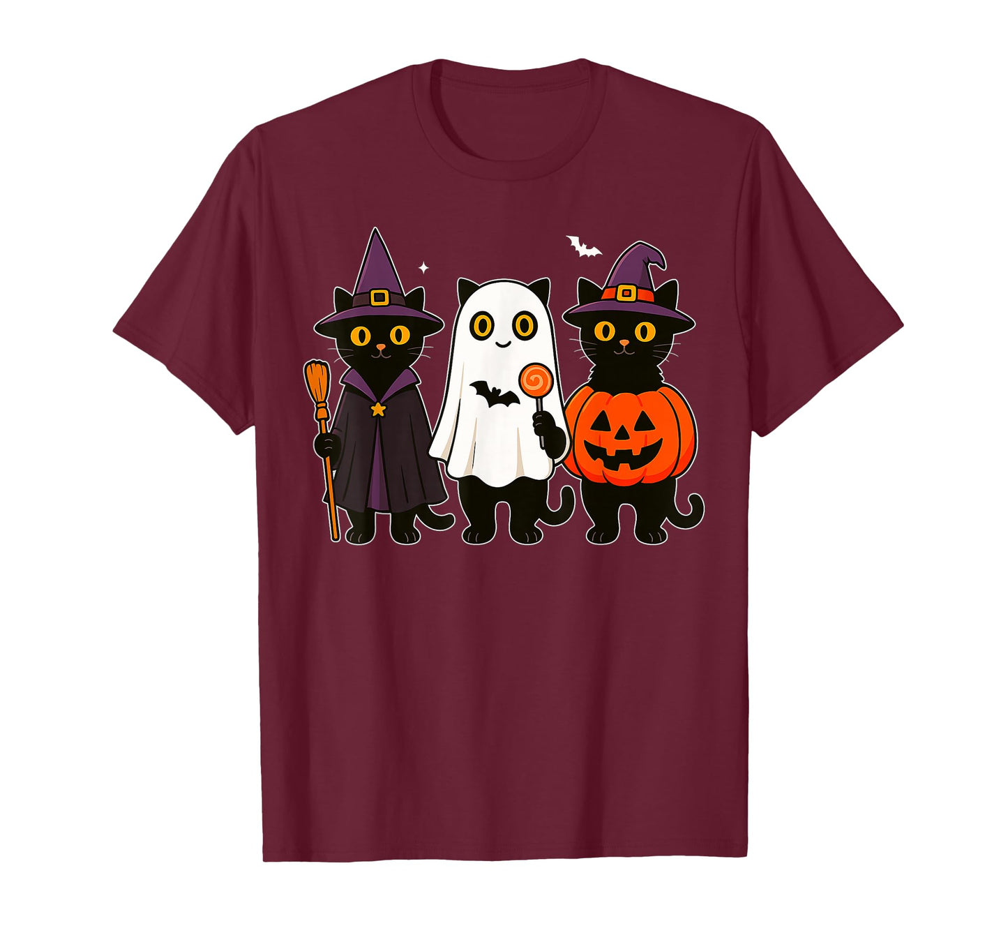 Retro Black Cat Witch Scary Funny Halloween Cat Witch T-Shirt