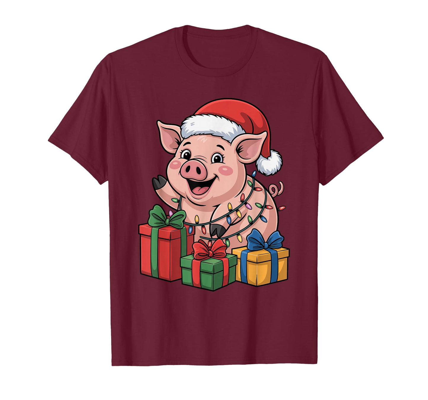 Pig Santa Hat Christmas Design Funny Farm Animal Lovers T-Shirt
